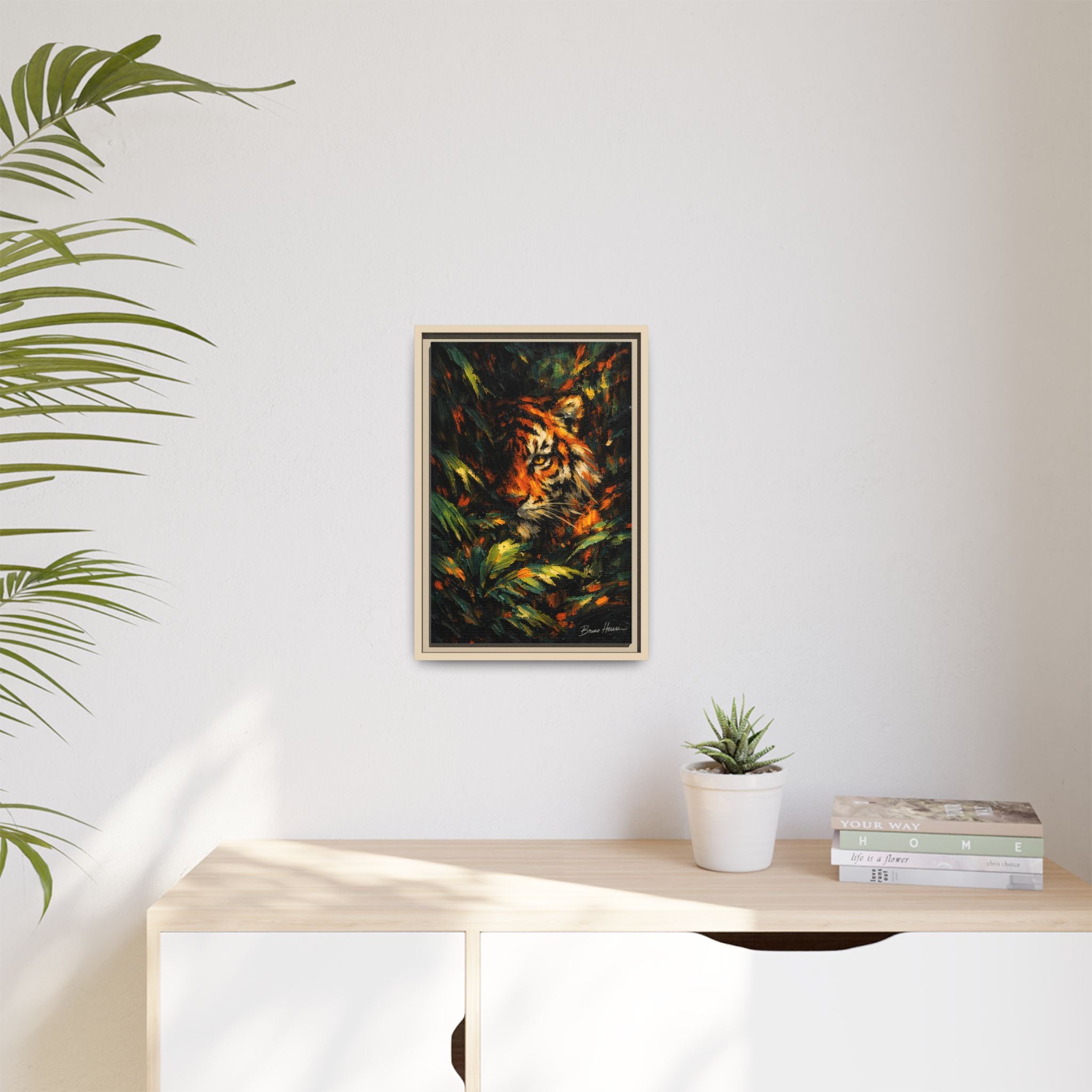 Framed Matte Canvas - Vibrant Tiger Jungle Print