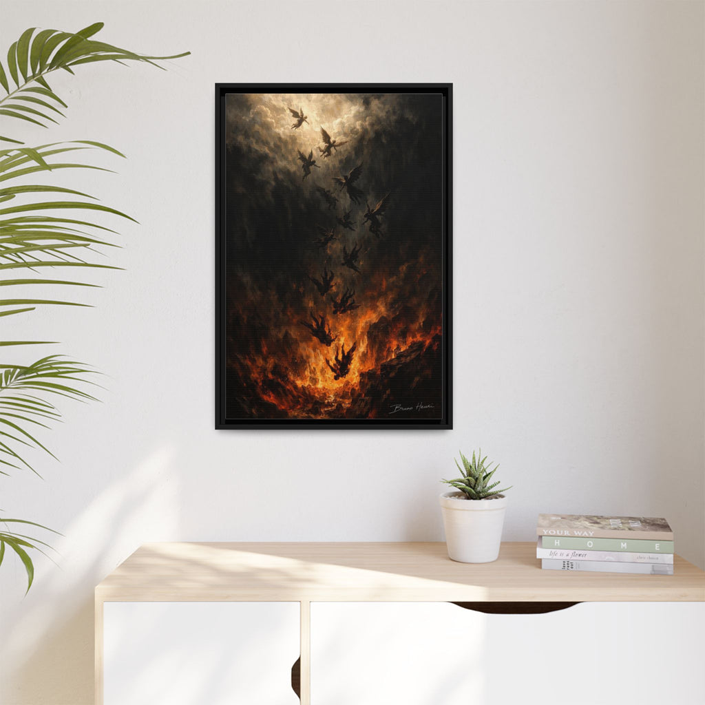Falling Angels Matte Framed Canvas Print — Dark Fantasy Wall Art