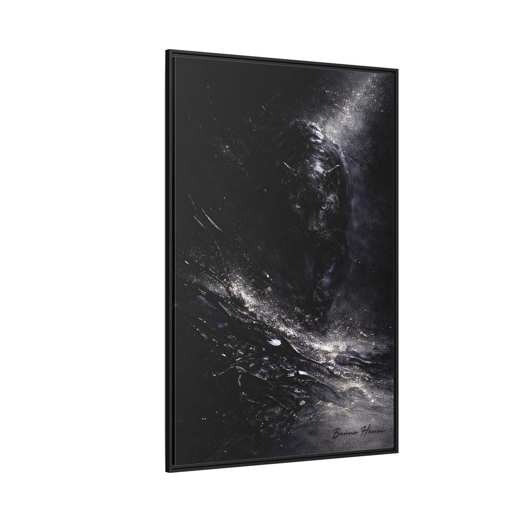 Cosmic Black Panther Matte Framed Canvas – Dark Abstract Wildlife Wall Art