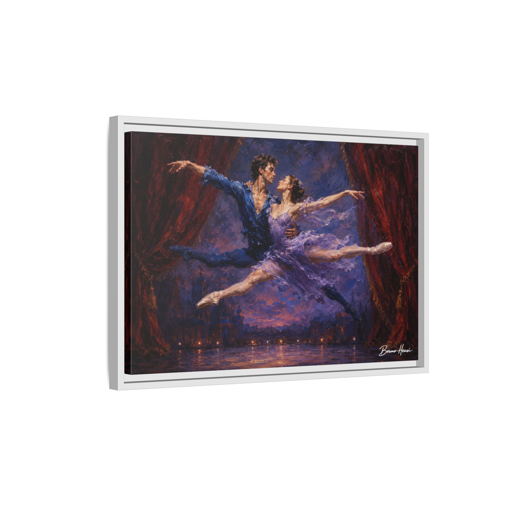 Framed Ballet Canvas Print — Romantic Dancing Couple Wall Art