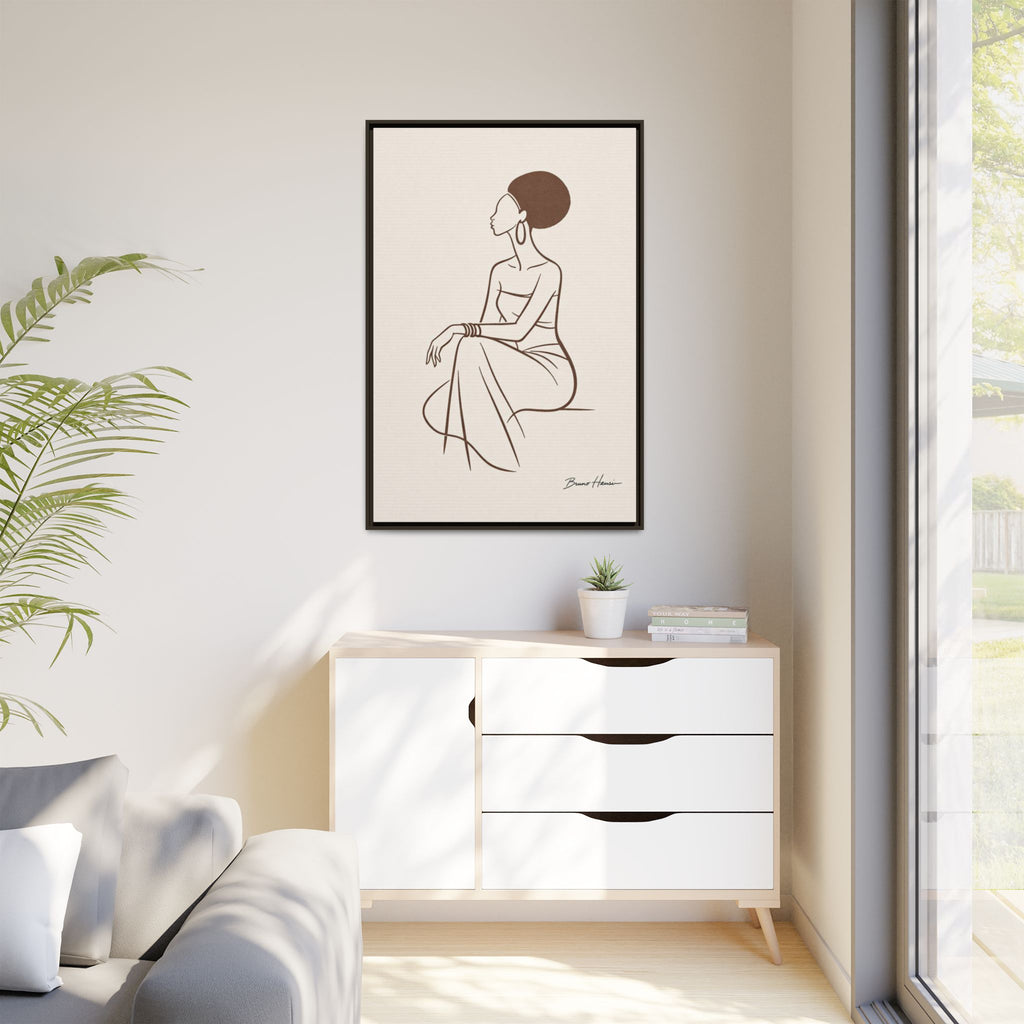 Elegant Minimalist Line Art Woman — Framed Matte Canvas Wall Art