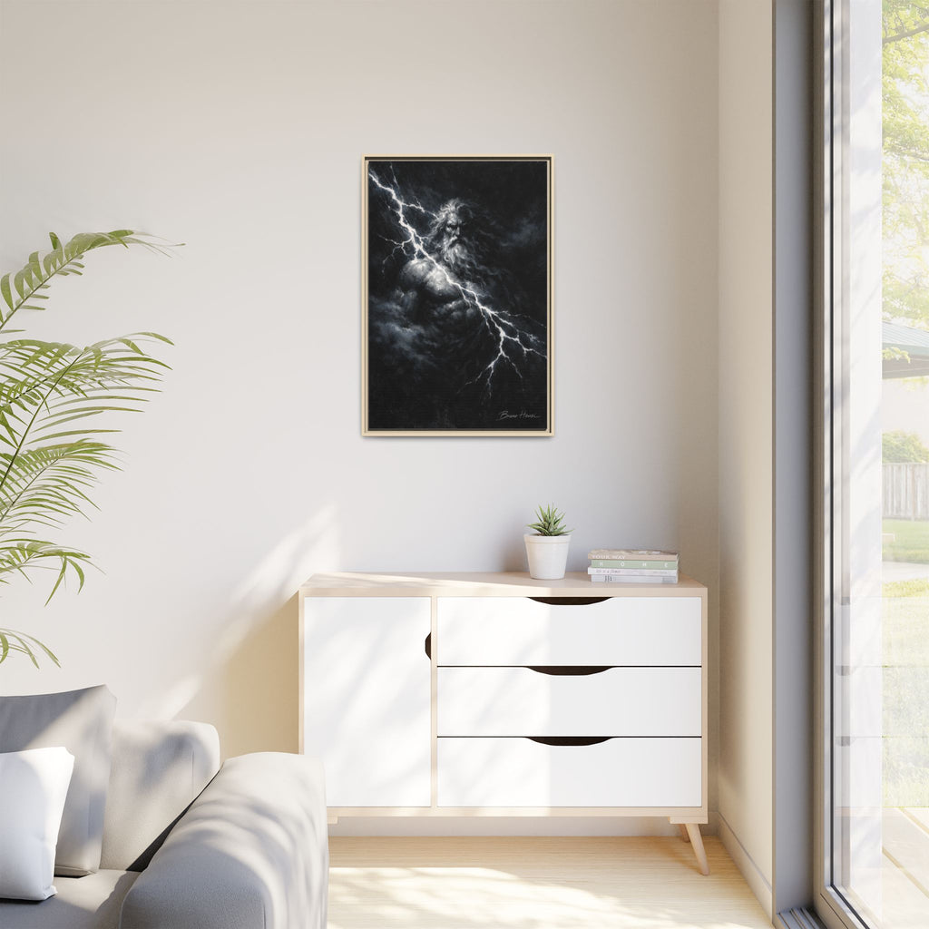 Zeus Lightning God Framed Canvas Wall Art — Stormy Mythology Print