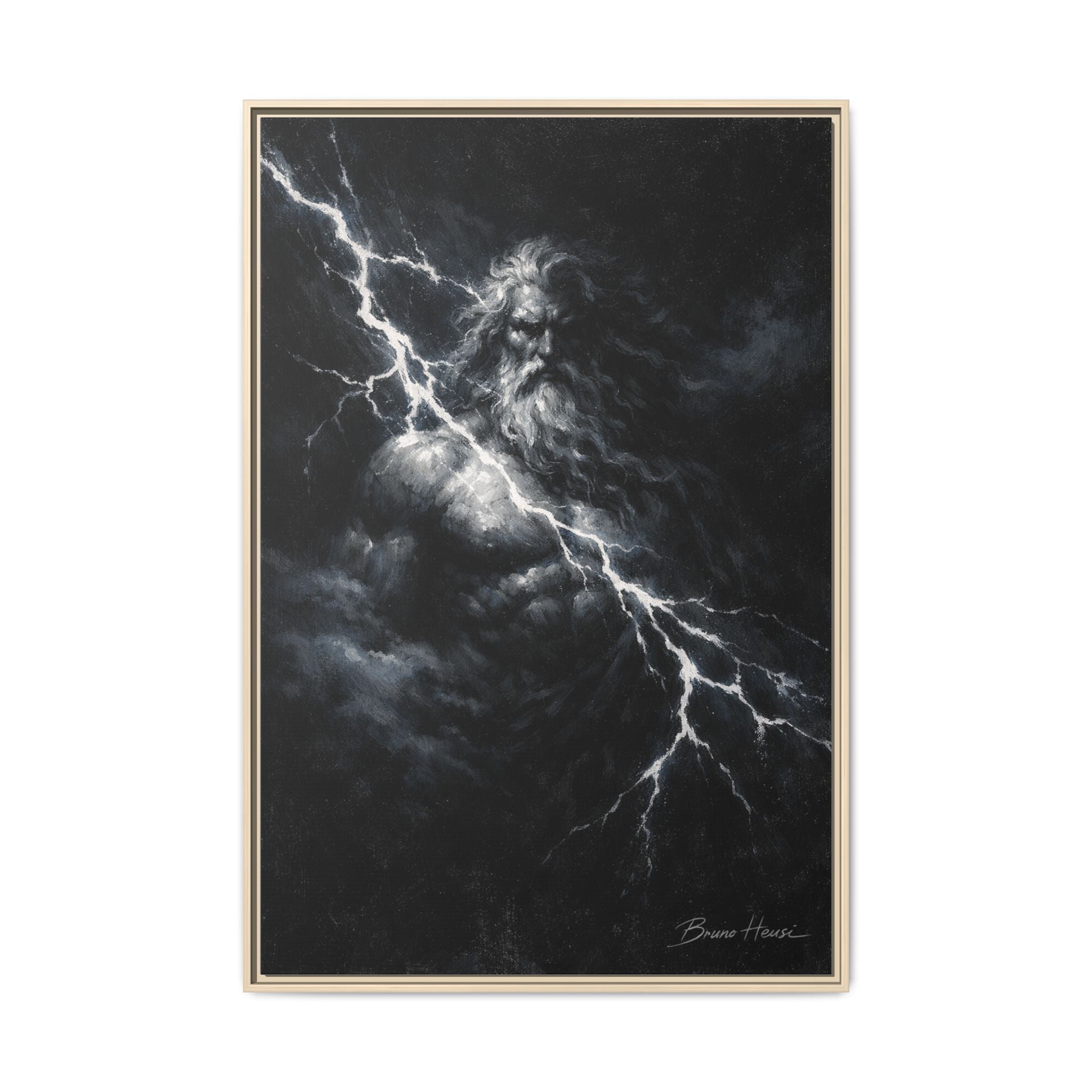 Framed Matte Canvas Print — Zeus Lightning God Art