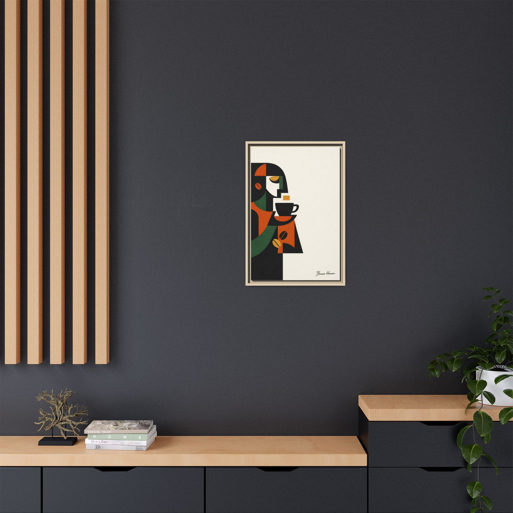 Abstract Coffee Drinker Framed Canvas Print — Modern Café Wall Art