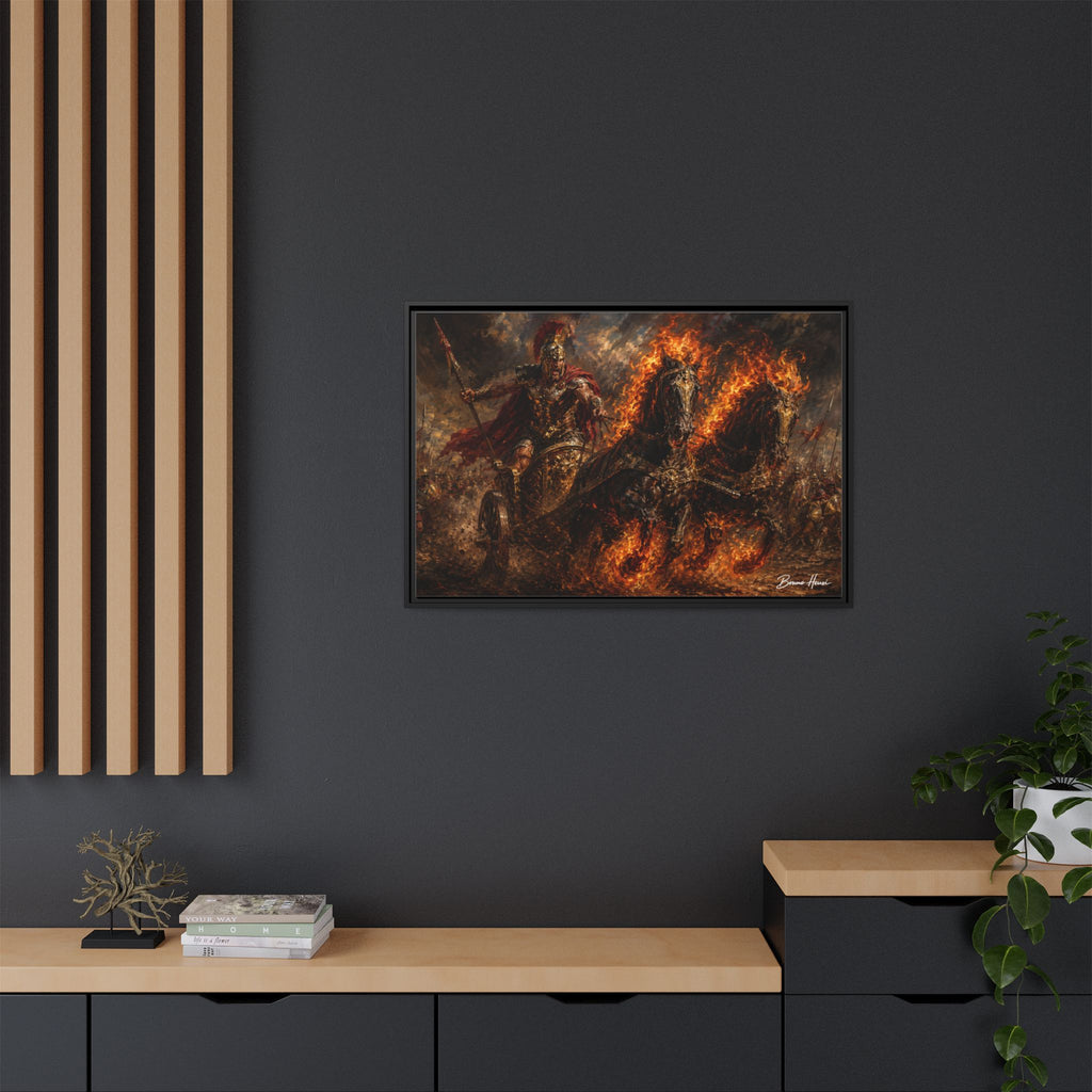 Flaming Chariot Framed Canvas Wall Art — Mythic Warrior Matte Print