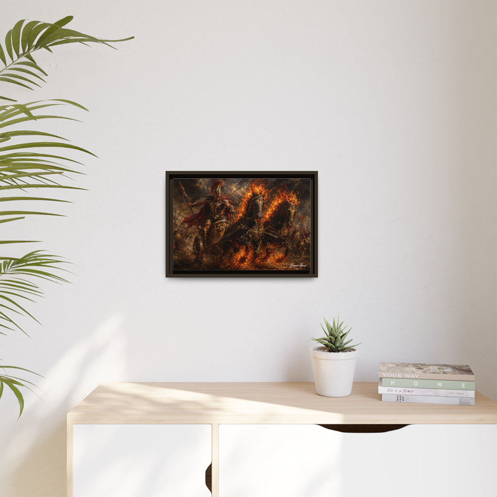 Flaming Chariot Framed Canvas Wall Art — Mythic Warrior Matte Print