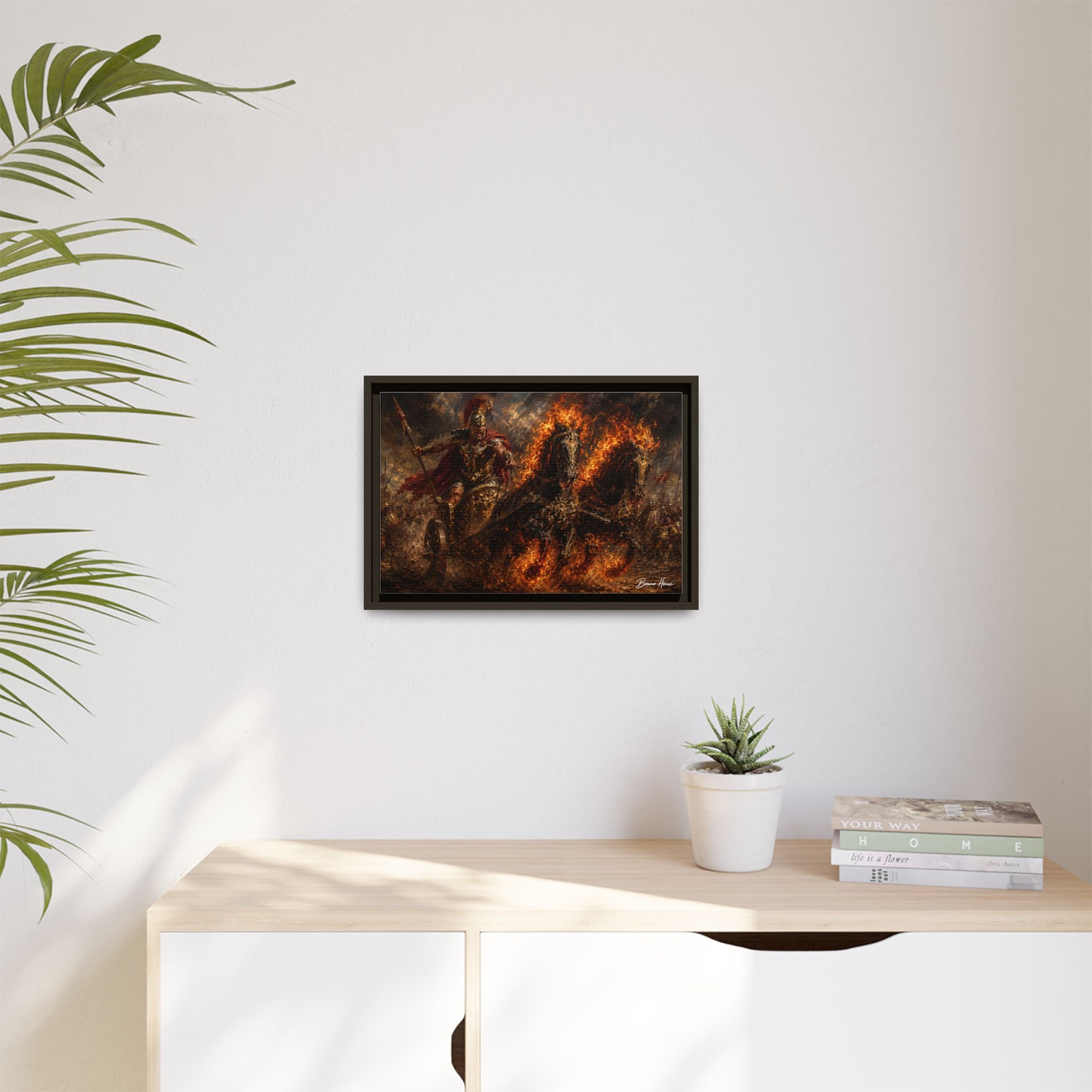 Flaming Chariot Framed Canvas Wall Art — Mythic Warrior Matte Print