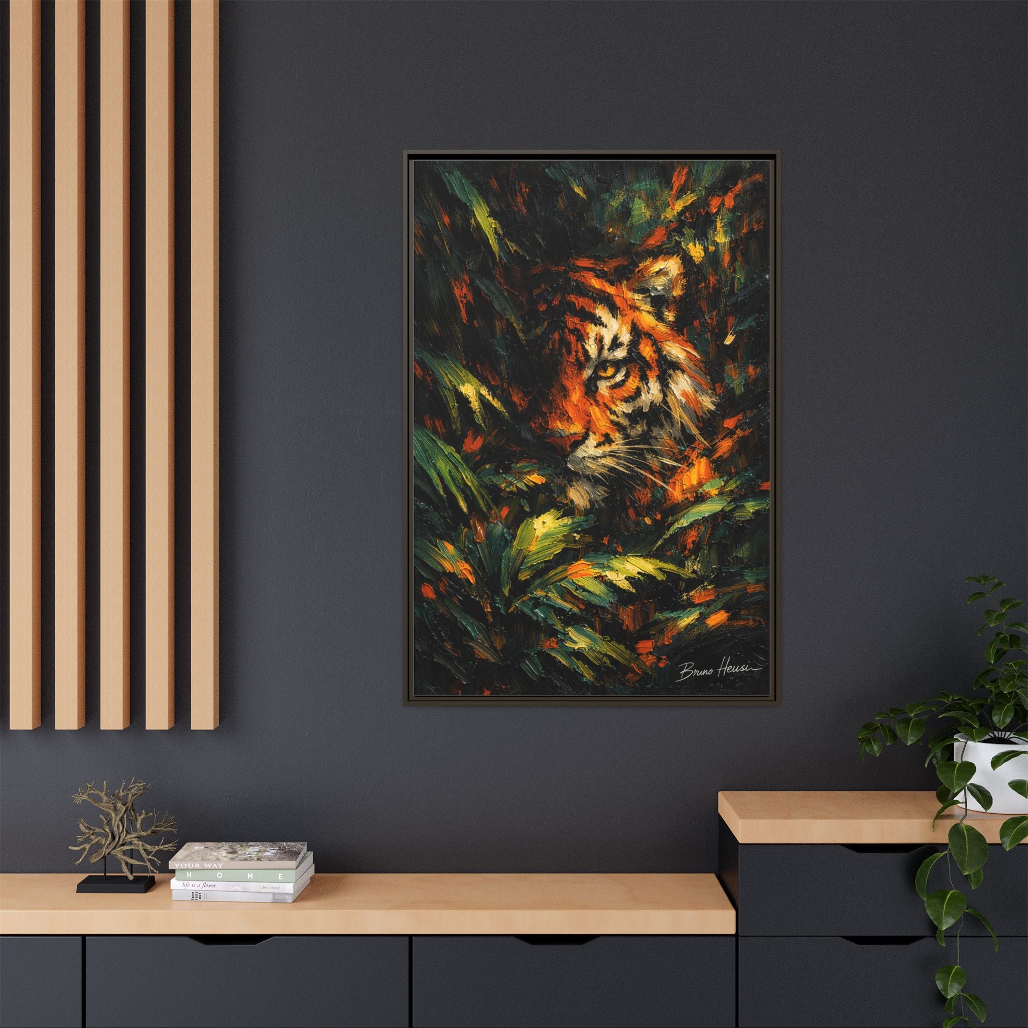 Framed Matte Canvas - Vibrant Tiger Jungle Print
