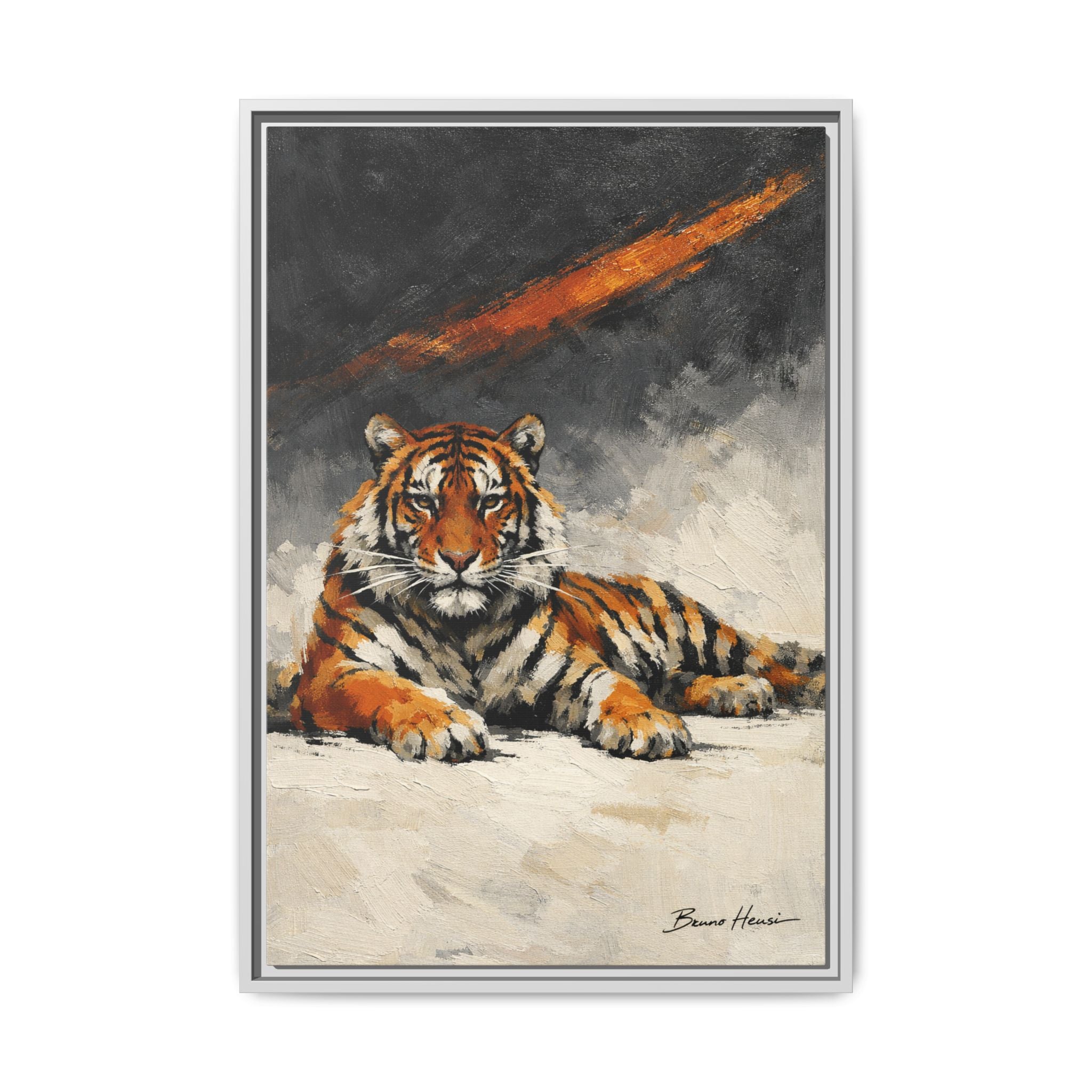 Framed Tiger Canvas Wall Art — Majestic Orange & Gray Matte Print