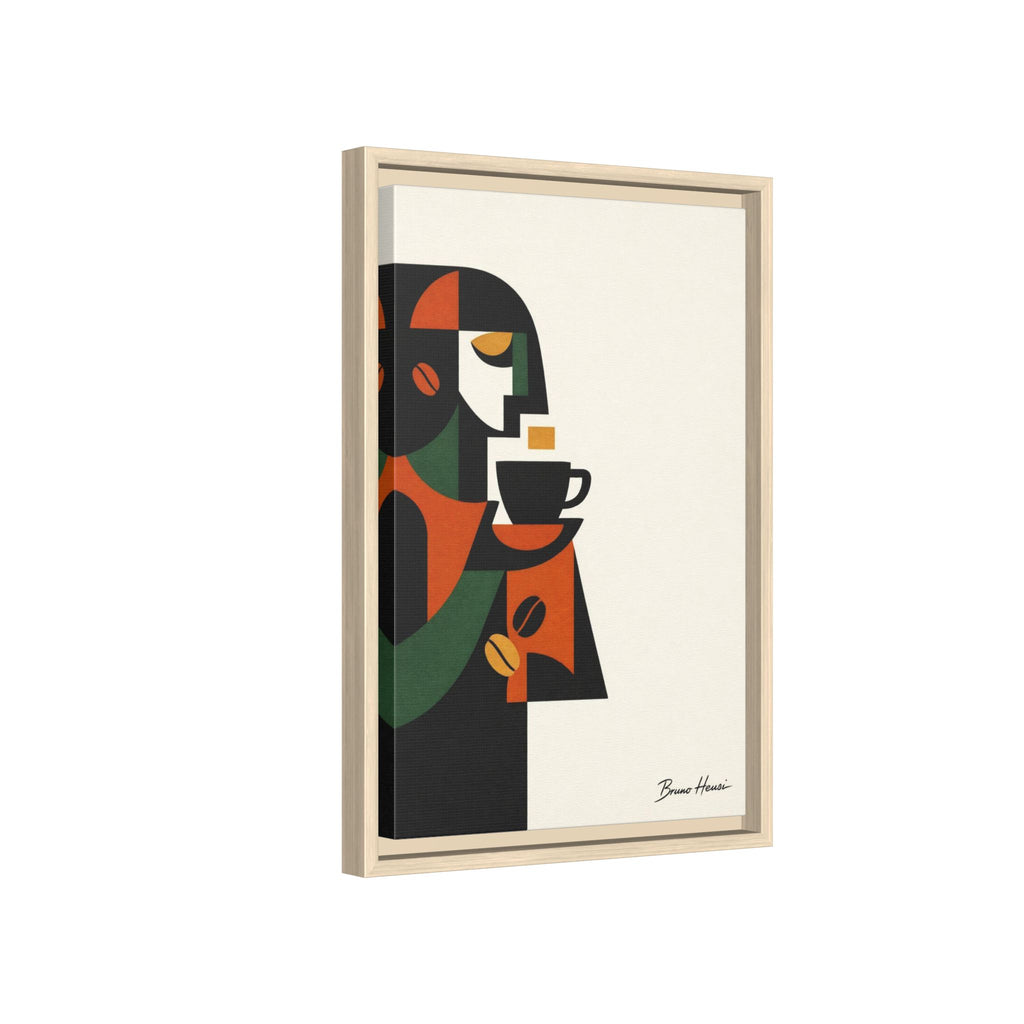Abstract Coffee Drinker Framed Canvas Print — Modern Café Wall Art