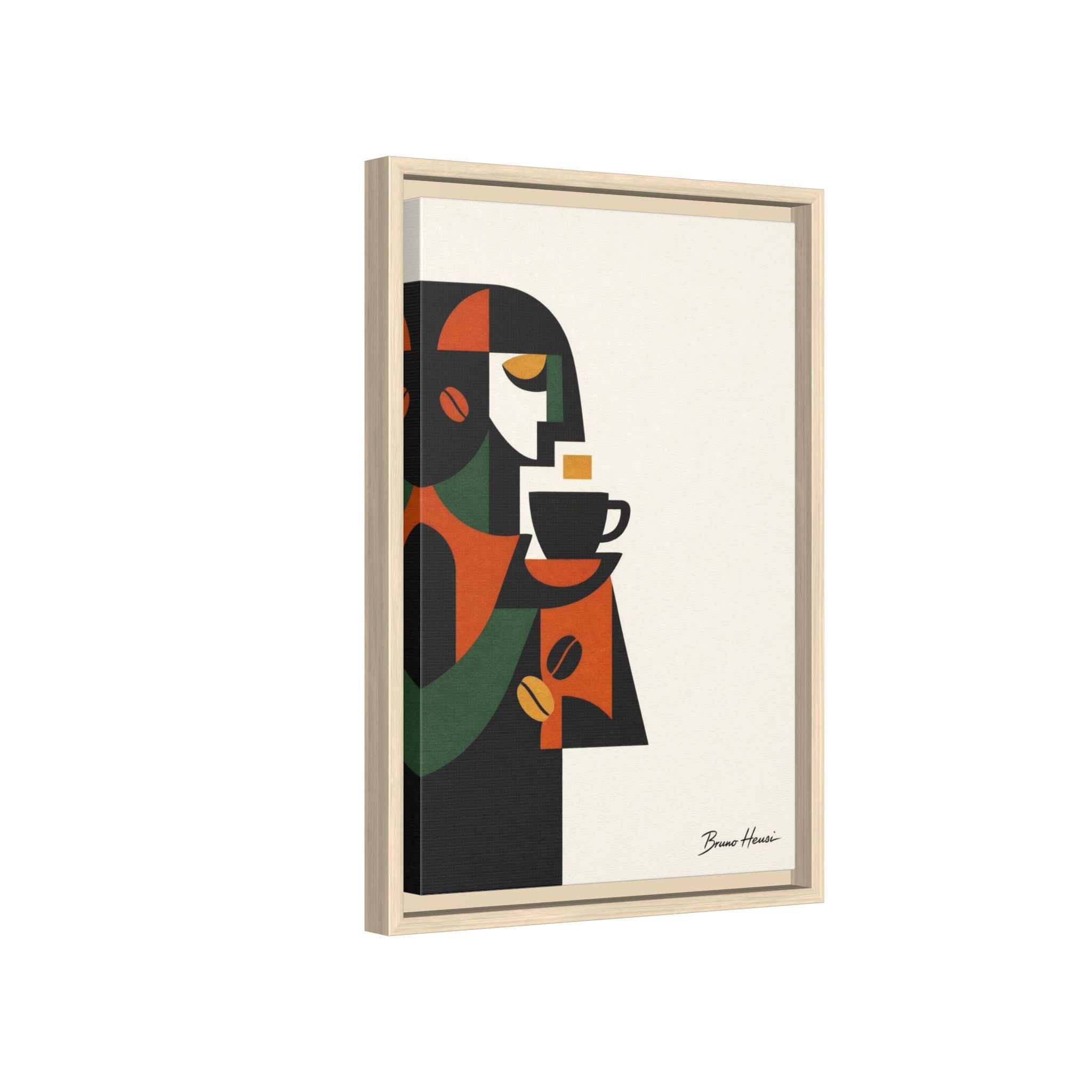 Abstract Coffee Drinker Framed Canvas Print — Modern Café Wall Art