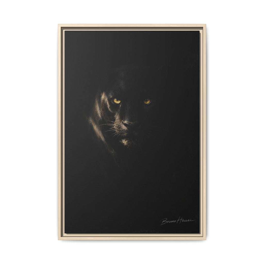 Framed Matte Canvas - Black Panther Wall Art with Golden Eyes