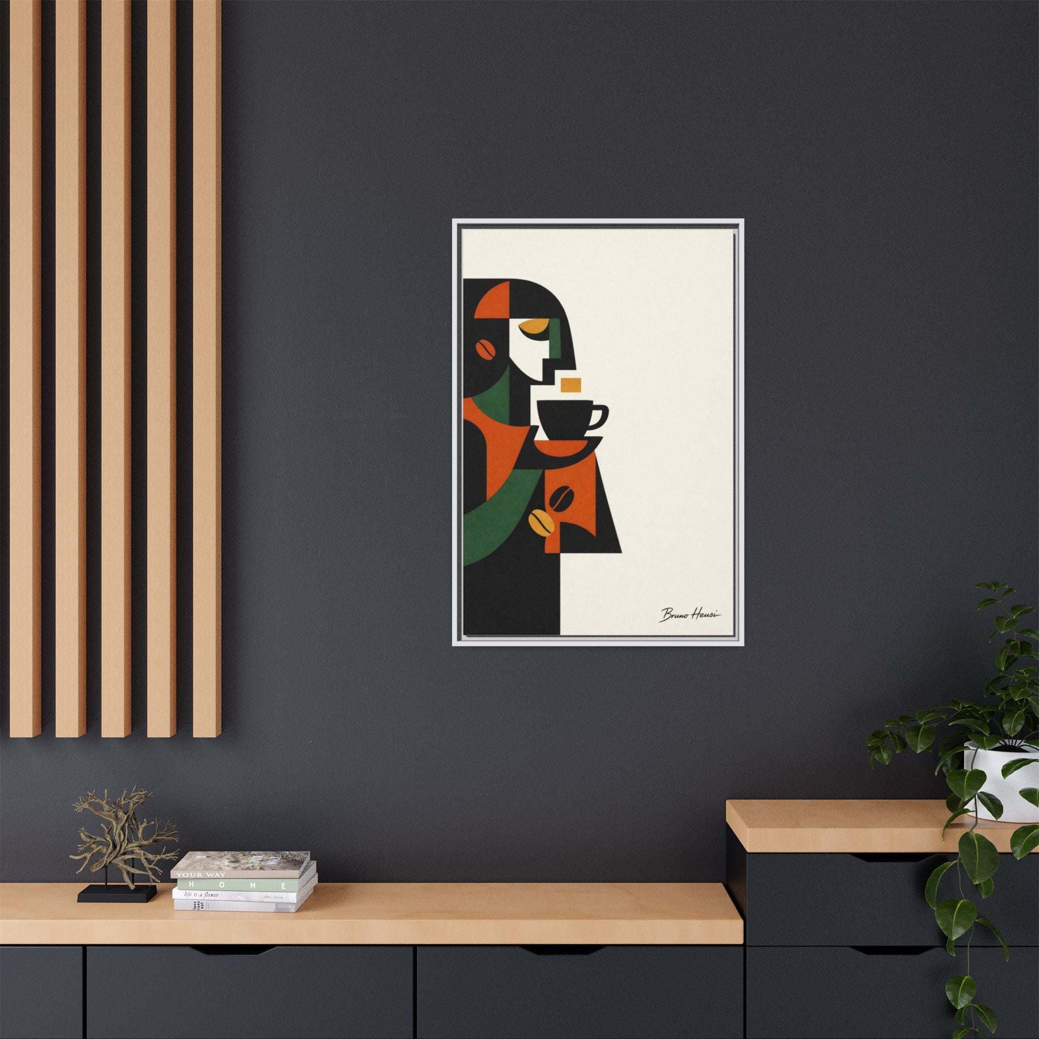 Abstract Coffee Drinker Framed Canvas Print — Modern Café Wall Art