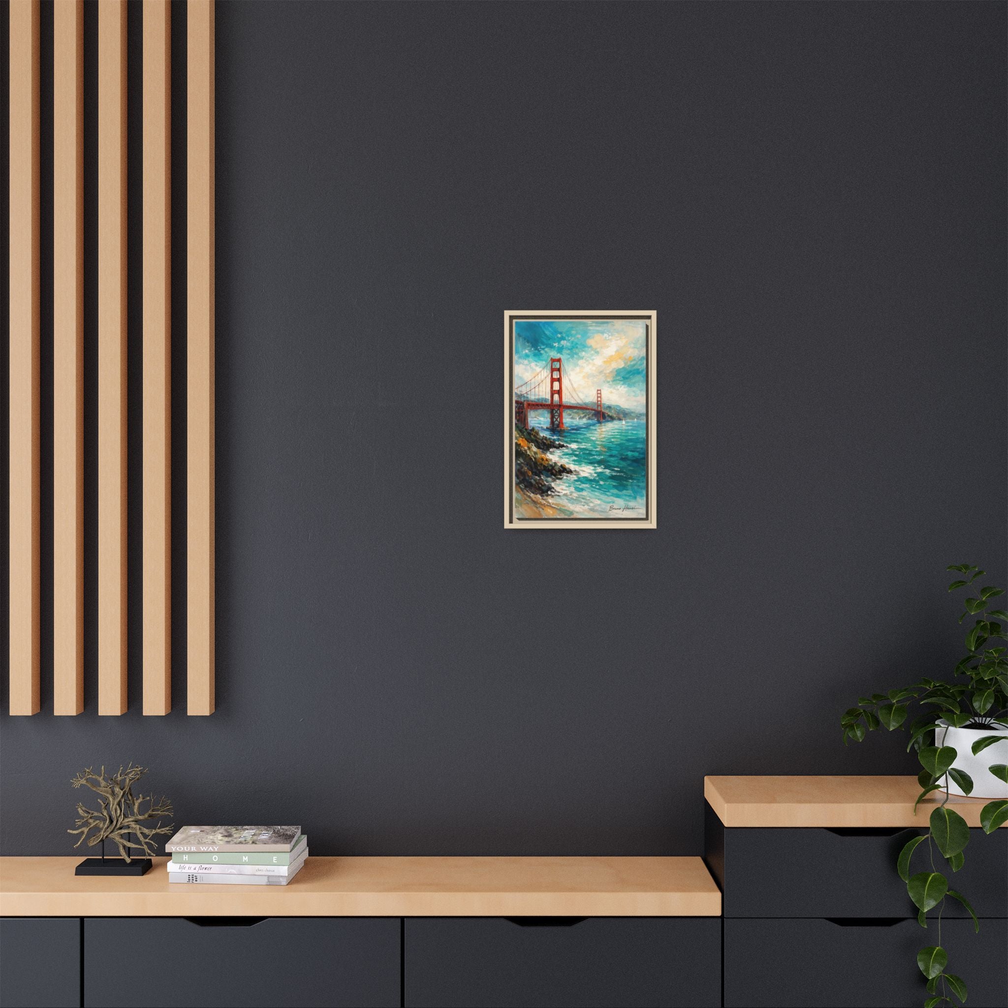 Golden Gate Bridge Seascape Matte Canvas Framed Wall Art