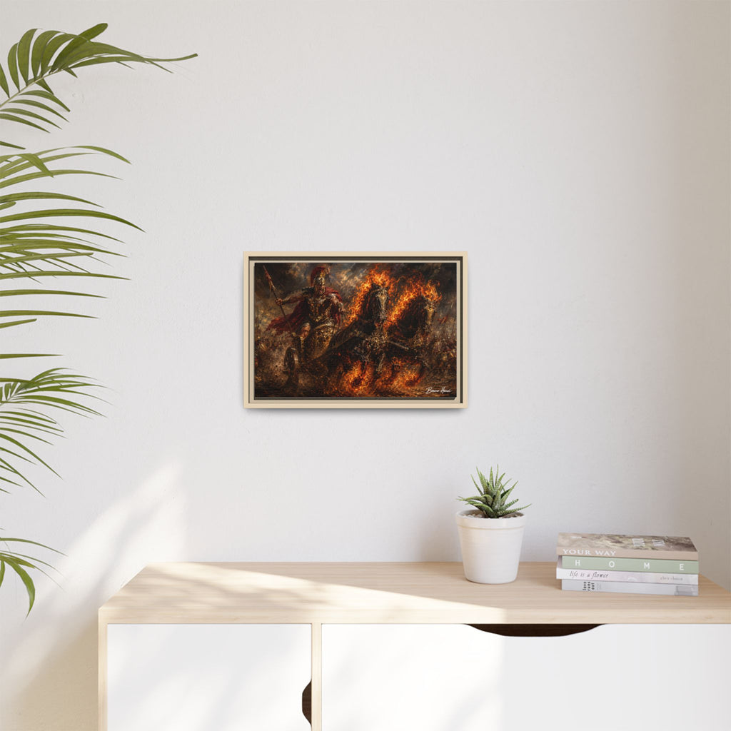 Flaming Chariot Framed Canvas Wall Art — Mythic Warrior Matte Print