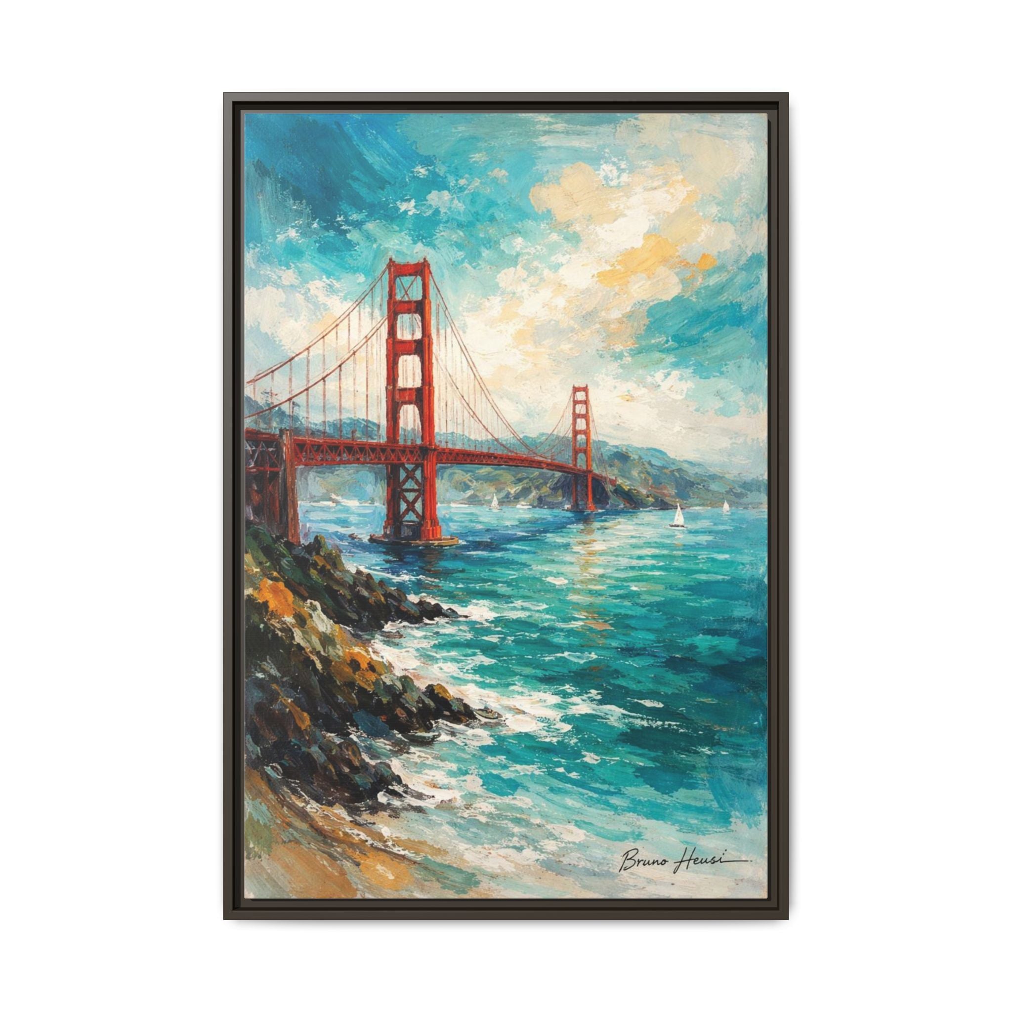 Golden Gate Bridge Seascape Matte Canvas Framed Wall Art