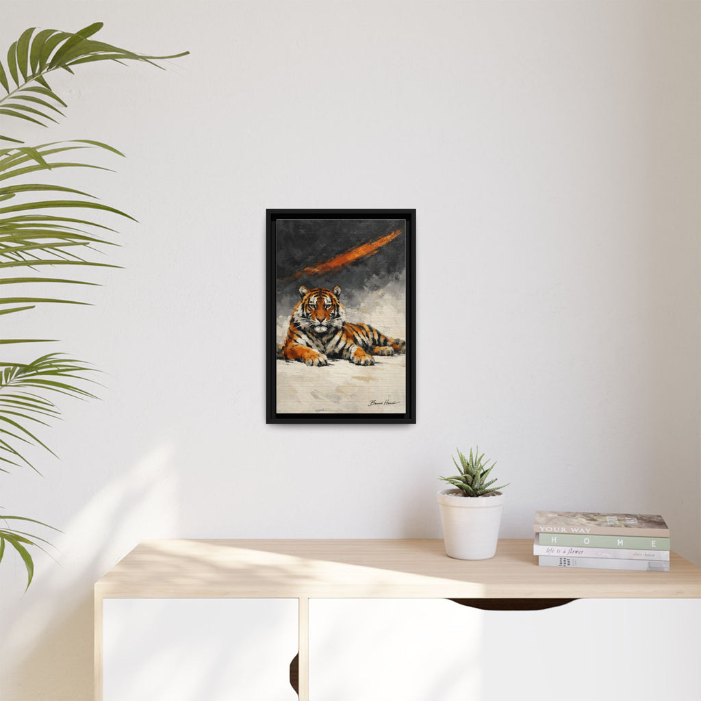 Framed Tiger Canvas Wall Art — Majestic Orange & Gray Matte Print