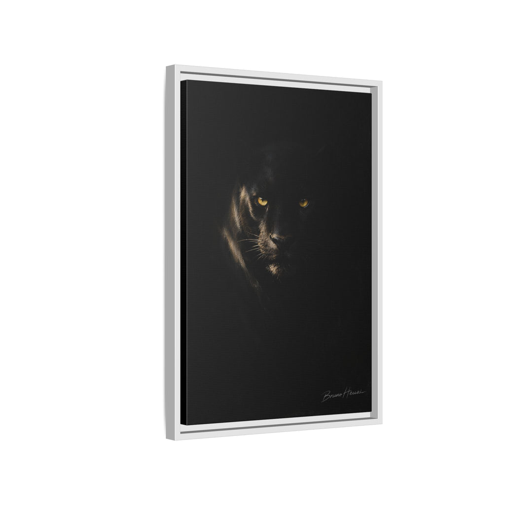 Framed Matte Canvas - Black Panther Wall Art with Golden Eyes
