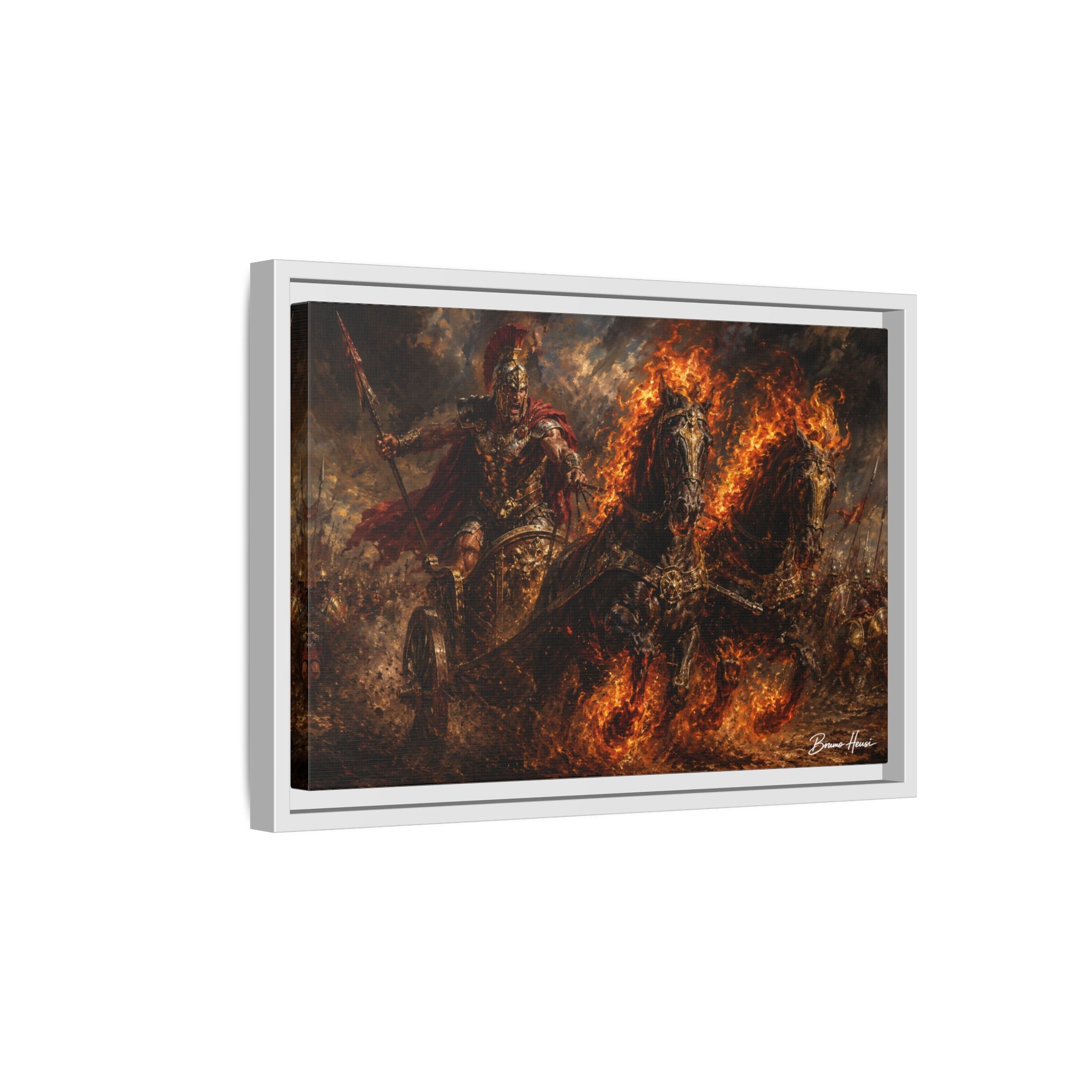 Flaming Chariot Framed Canvas Wall Art — Mythic Warrior Matte Print