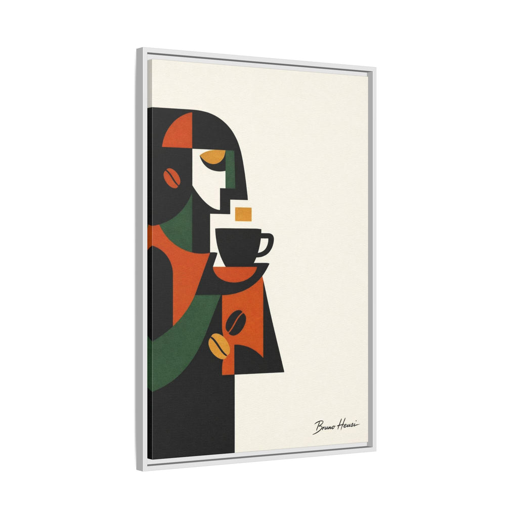 Abstract Coffee Drinker Framed Canvas Print — Modern Café Wall Art
