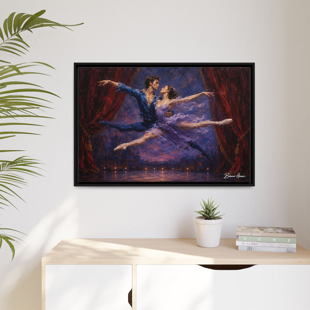 Framed Ballet Canvas Print — Romantic Dancing Couple Wall Art