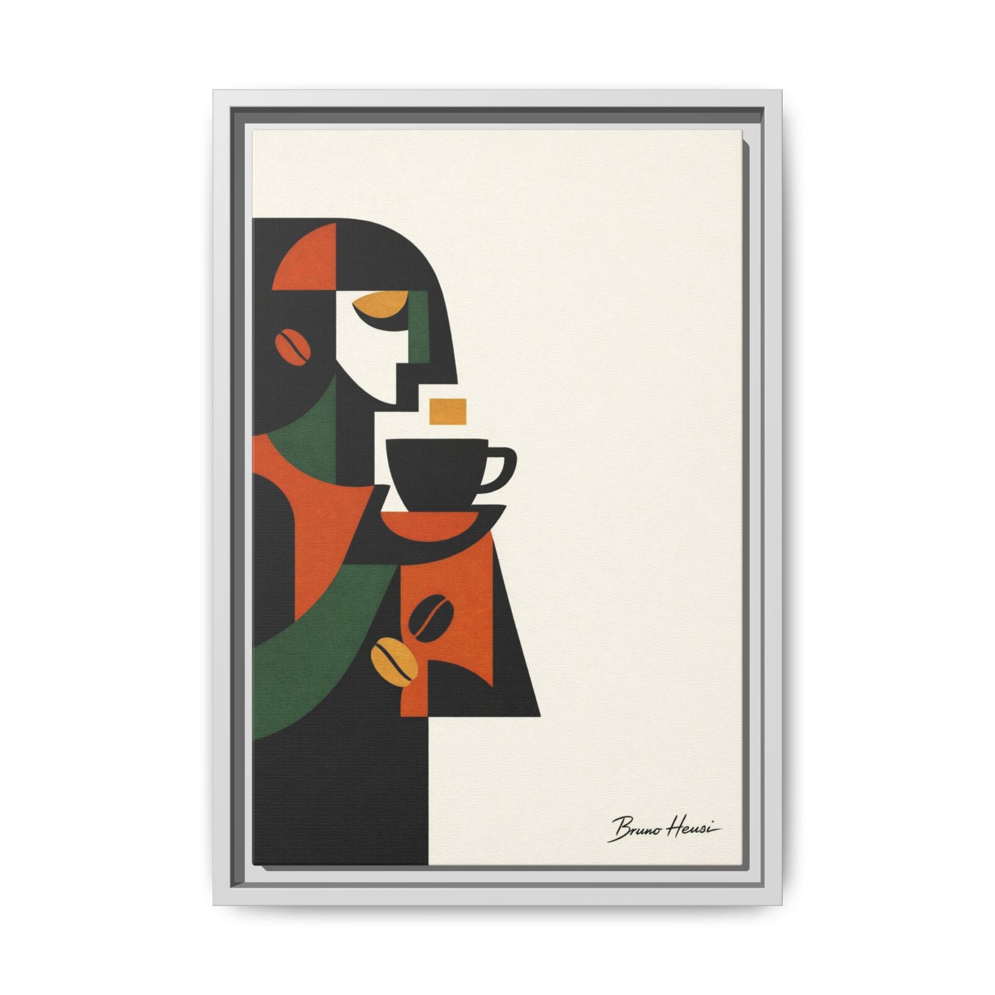 Abstract Coffee Drinker Framed Canvas Print — Modern Café Wall Art