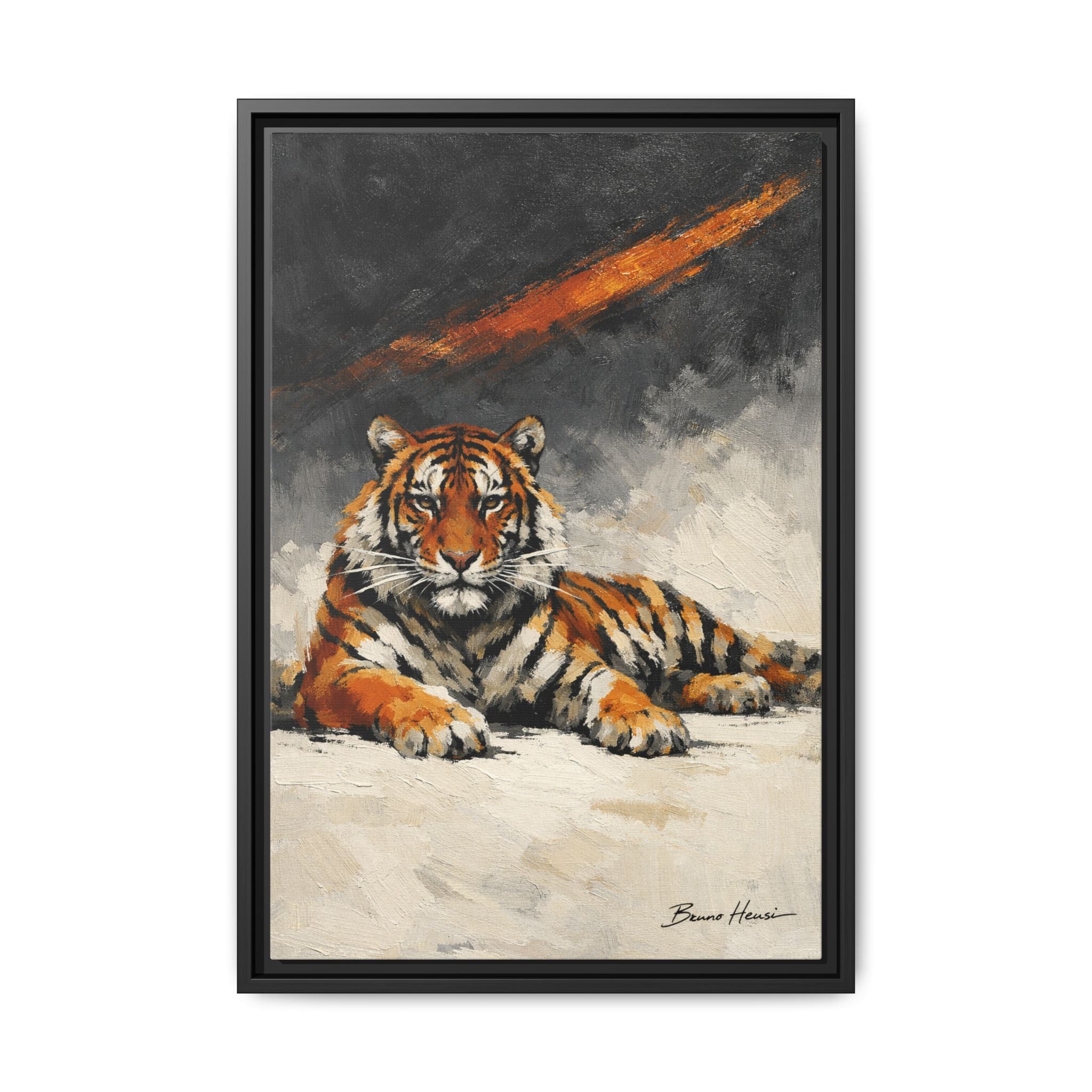 Framed Tiger Canvas Wall Art — Majestic Orange & Gray Matte Print