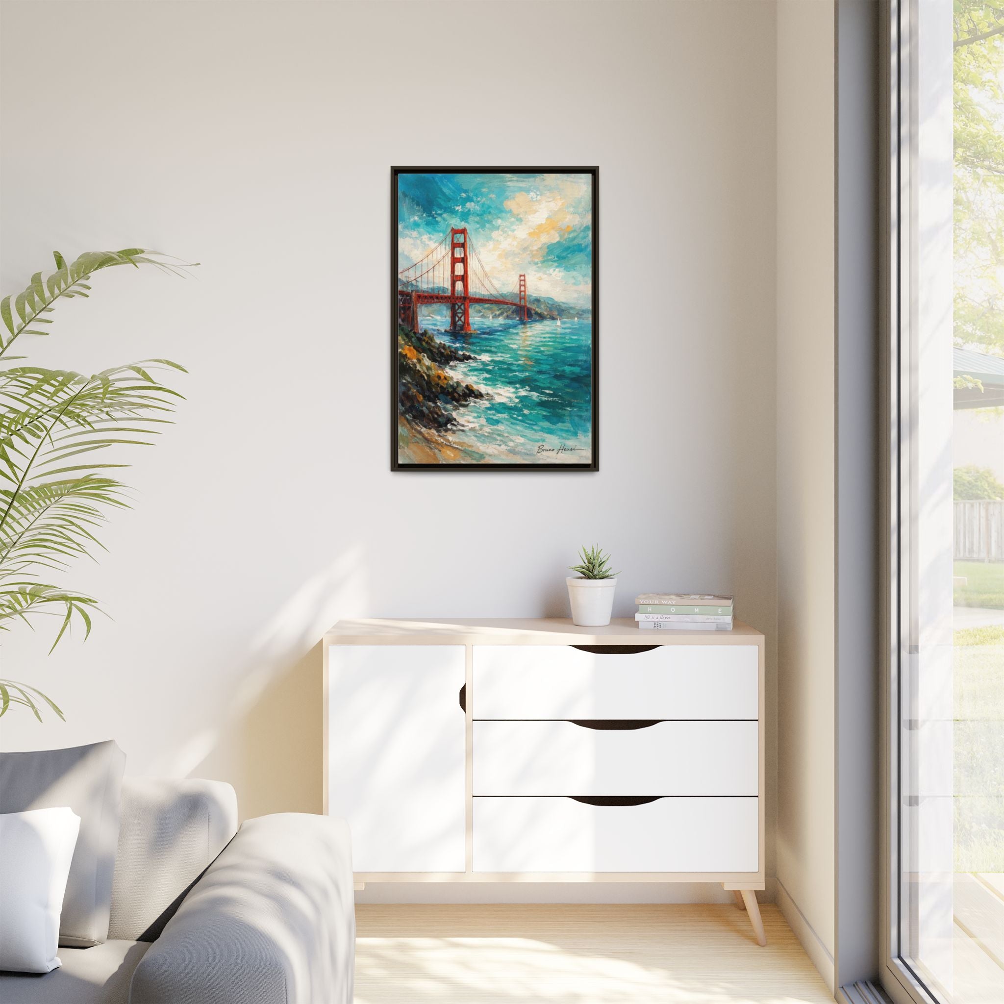 Golden Gate Bridge Seascape Matte Canvas Framed Wall Art