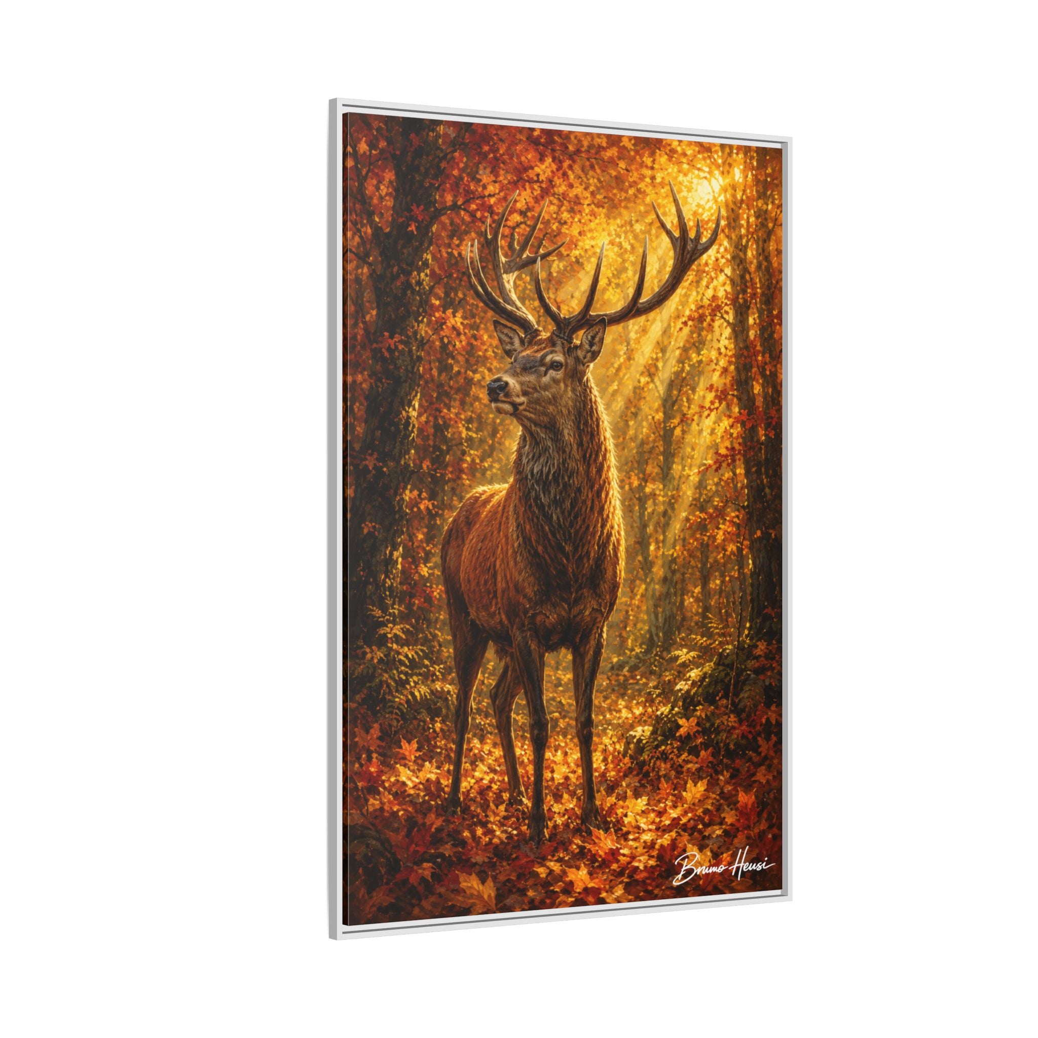 Majestic Stag Framed Canvas Wall Art — Autumn Forest Matte Print