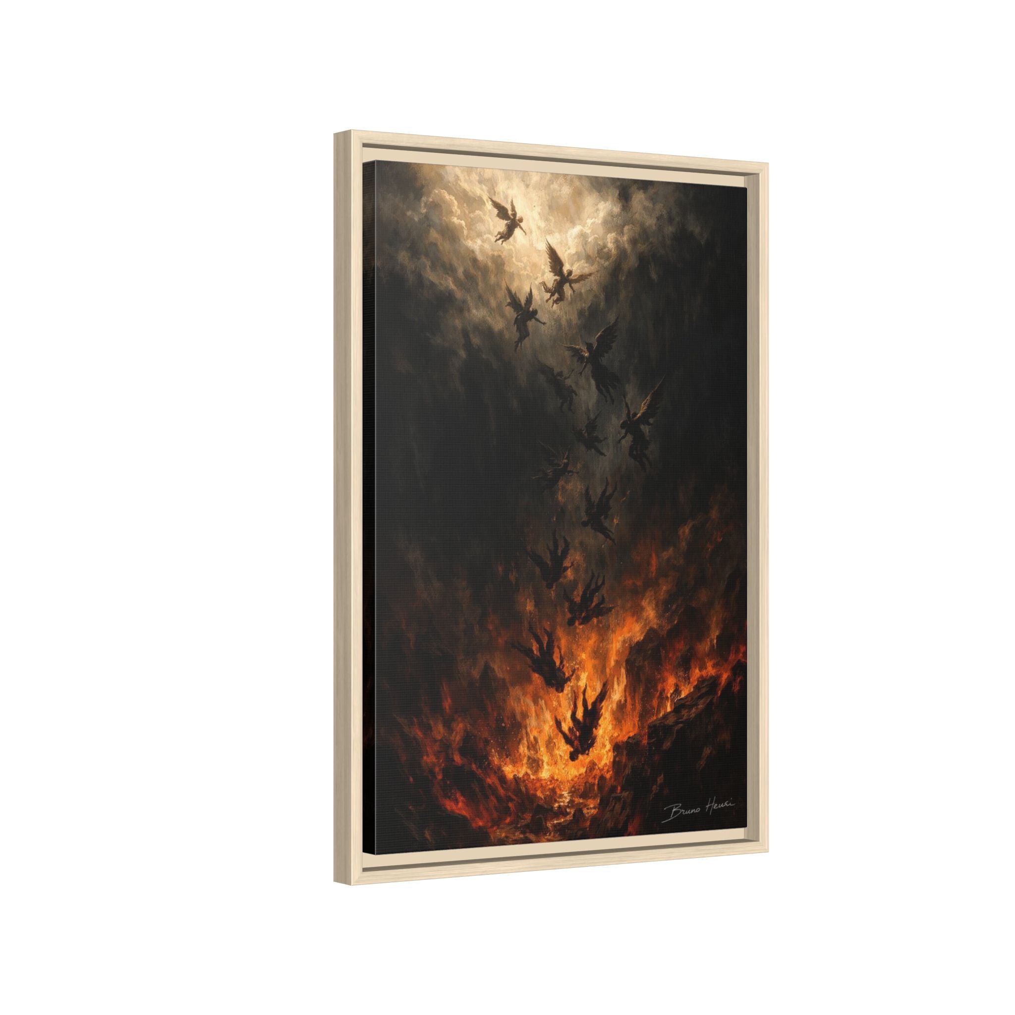 Falling Angels Matte Framed Canvas Print — Dark Fantasy Wall Art