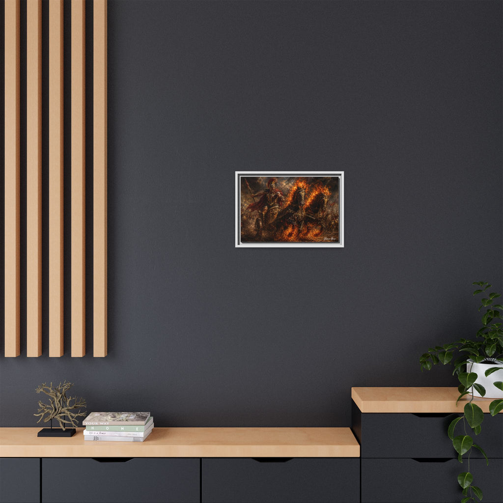 Flaming Chariot Framed Canvas Wall Art — Mythic Warrior Matte Print