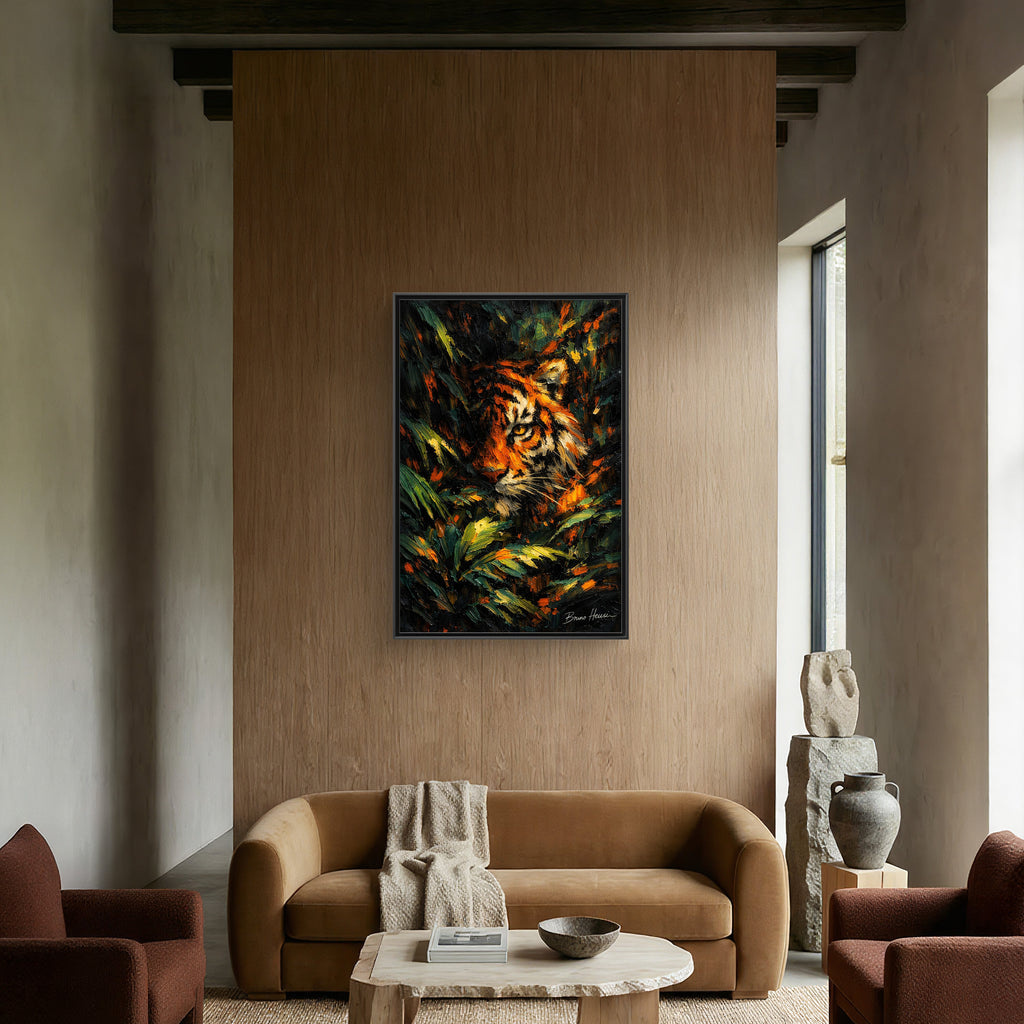 Framed Matte Canvas - Vibrant Tiger Jungle Print