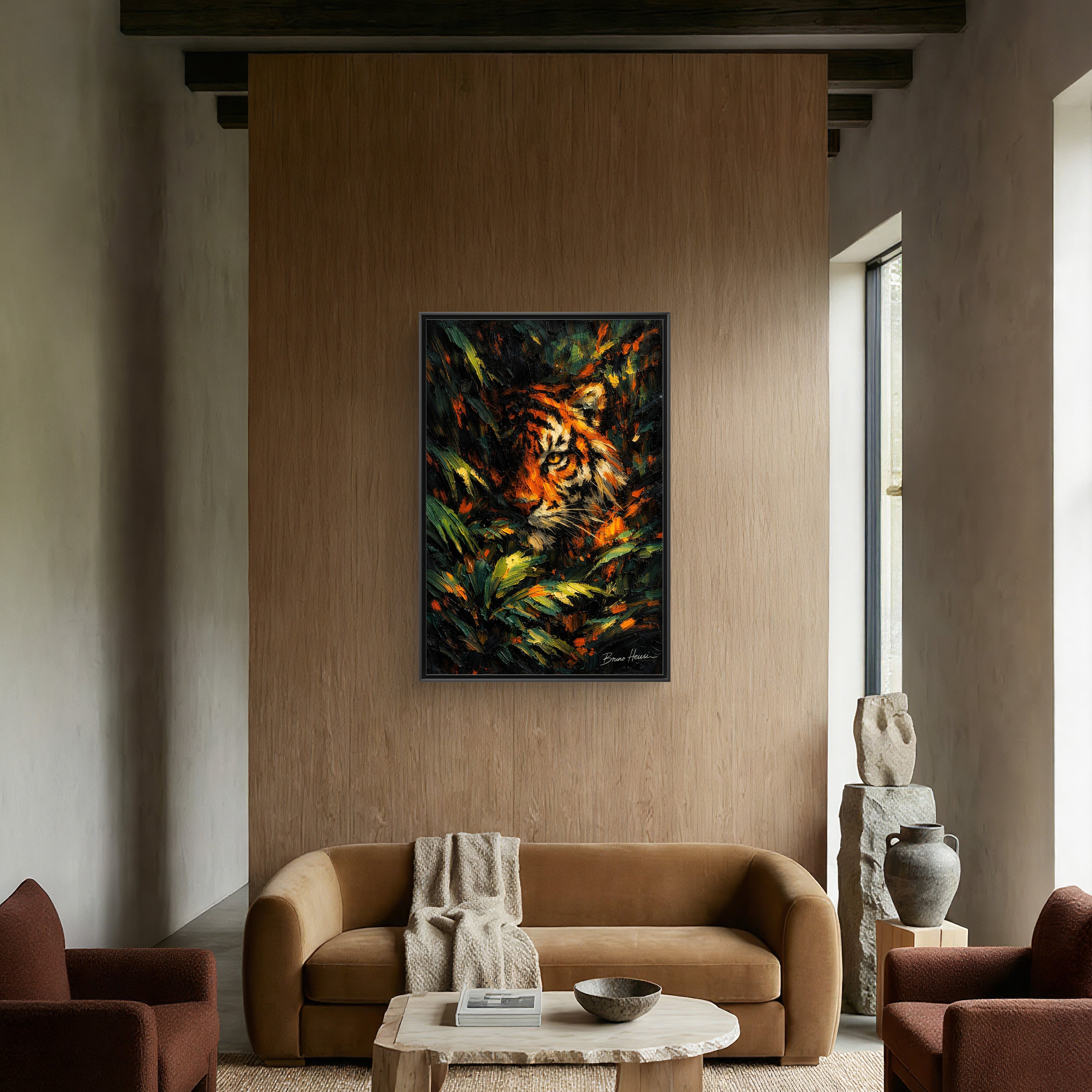 Framed Matte Canvas - Vibrant Tiger Jungle Print