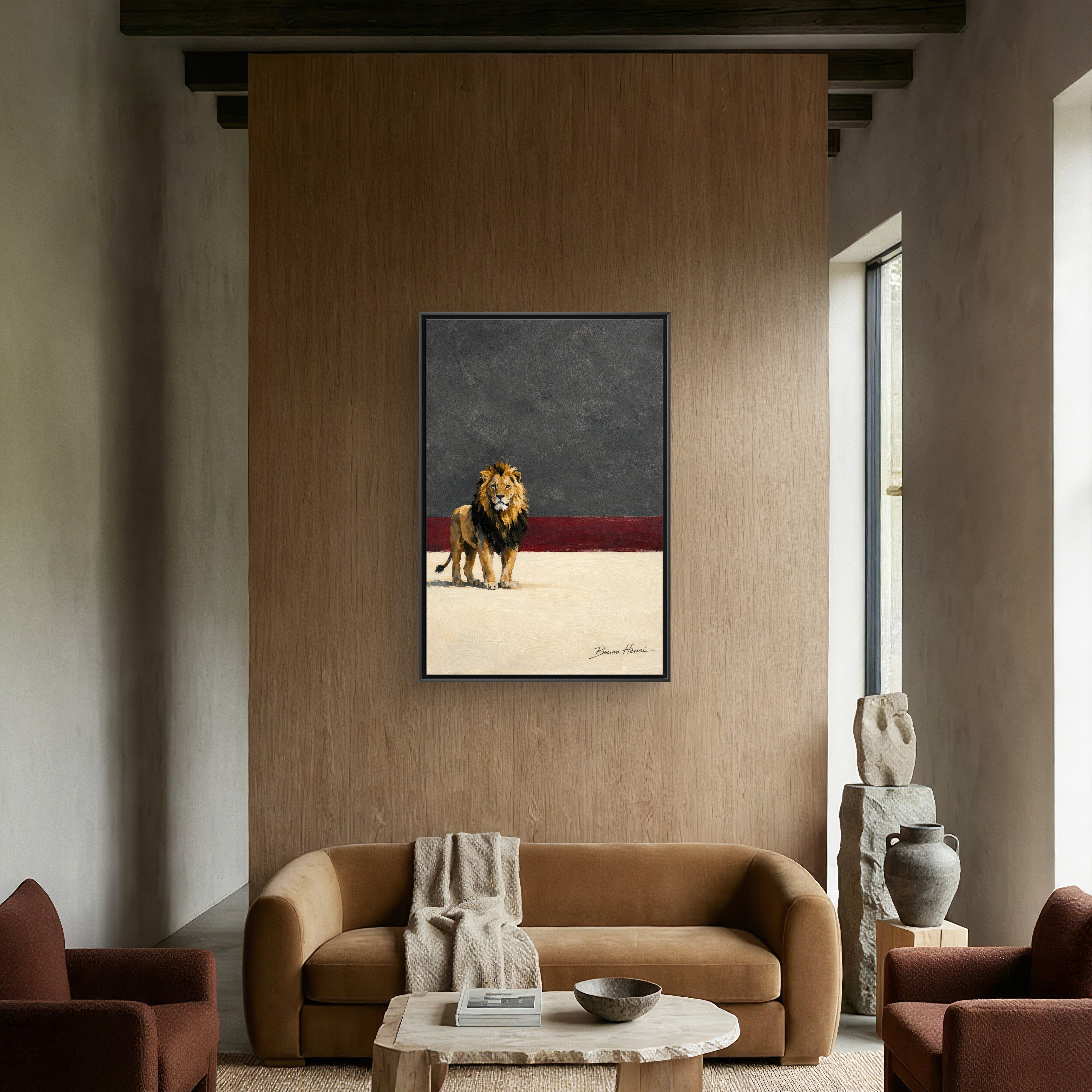 Framed Lion Matte Canvas Wall Art — Majestic Safari Animal Print