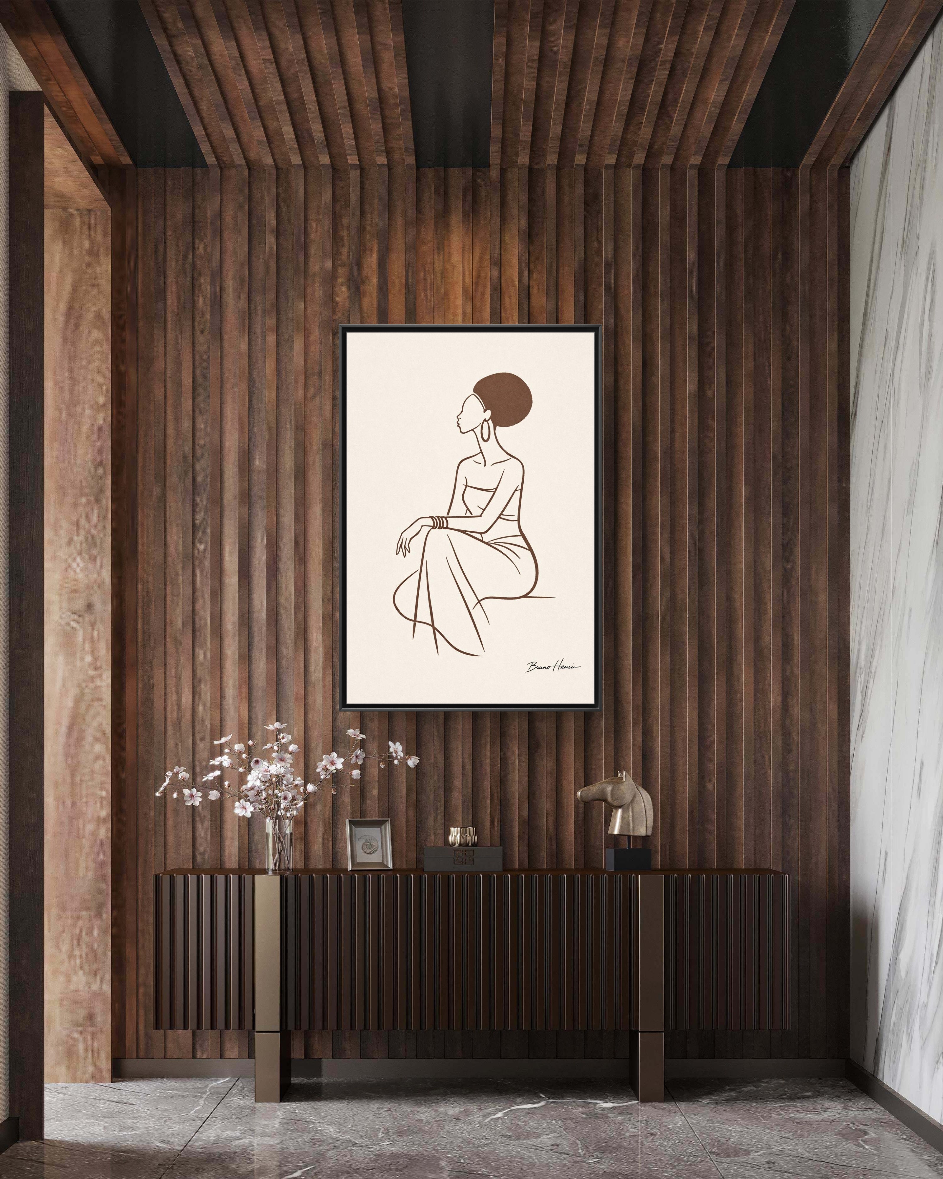 Elegant Minimalist Line Art Woman — Framed Matte Canvas Wall Art