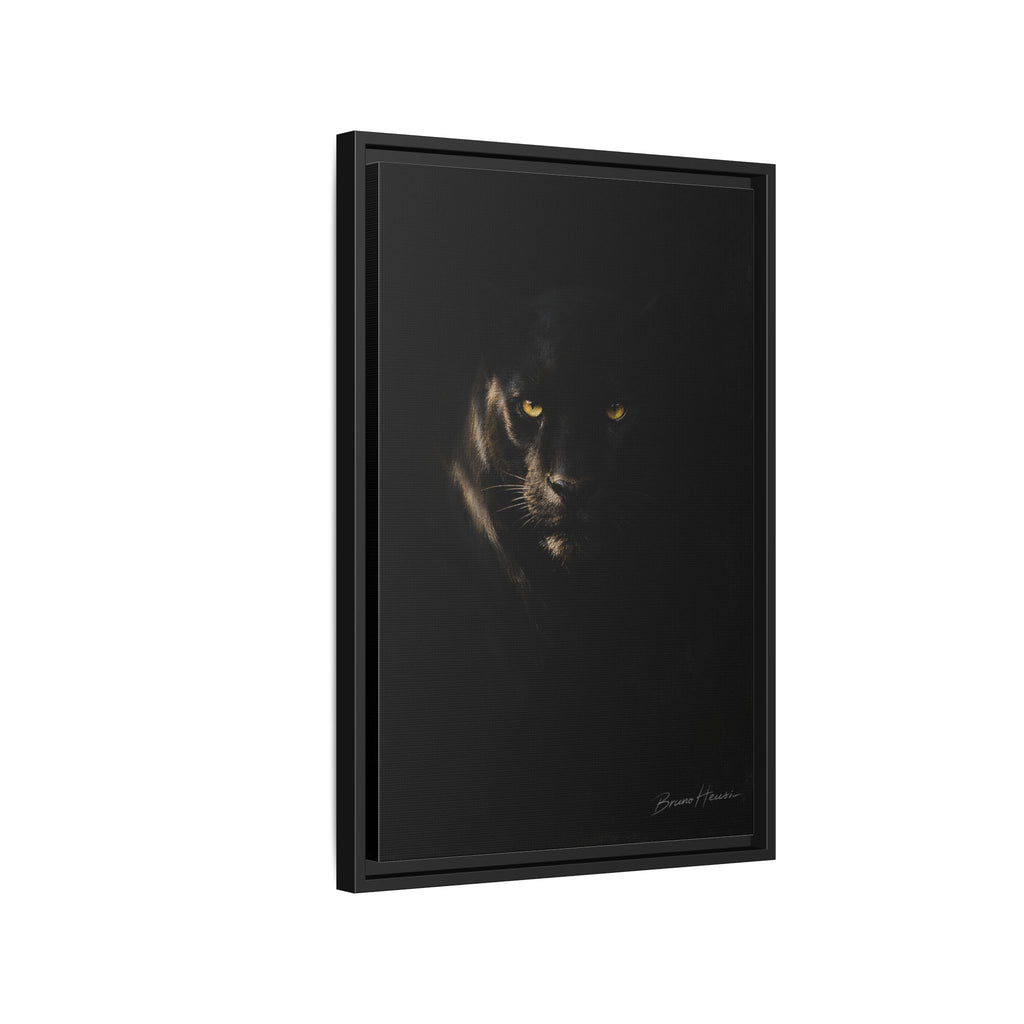 Framed Matte Canvas - Black Panther Wall Art with Golden Eyes