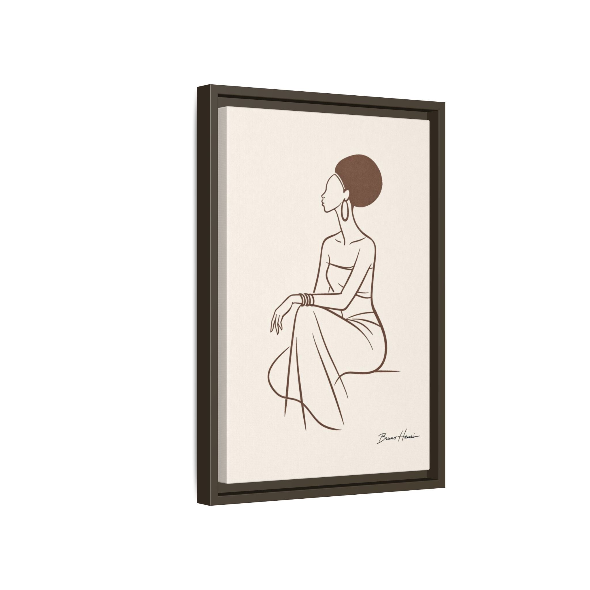 Elegant Minimalist Line Art Woman — Framed Matte Canvas Wall Art