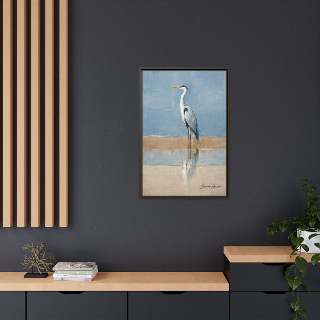 Framed Heron Canvas Art – Coastal Shorebird Wall Decor