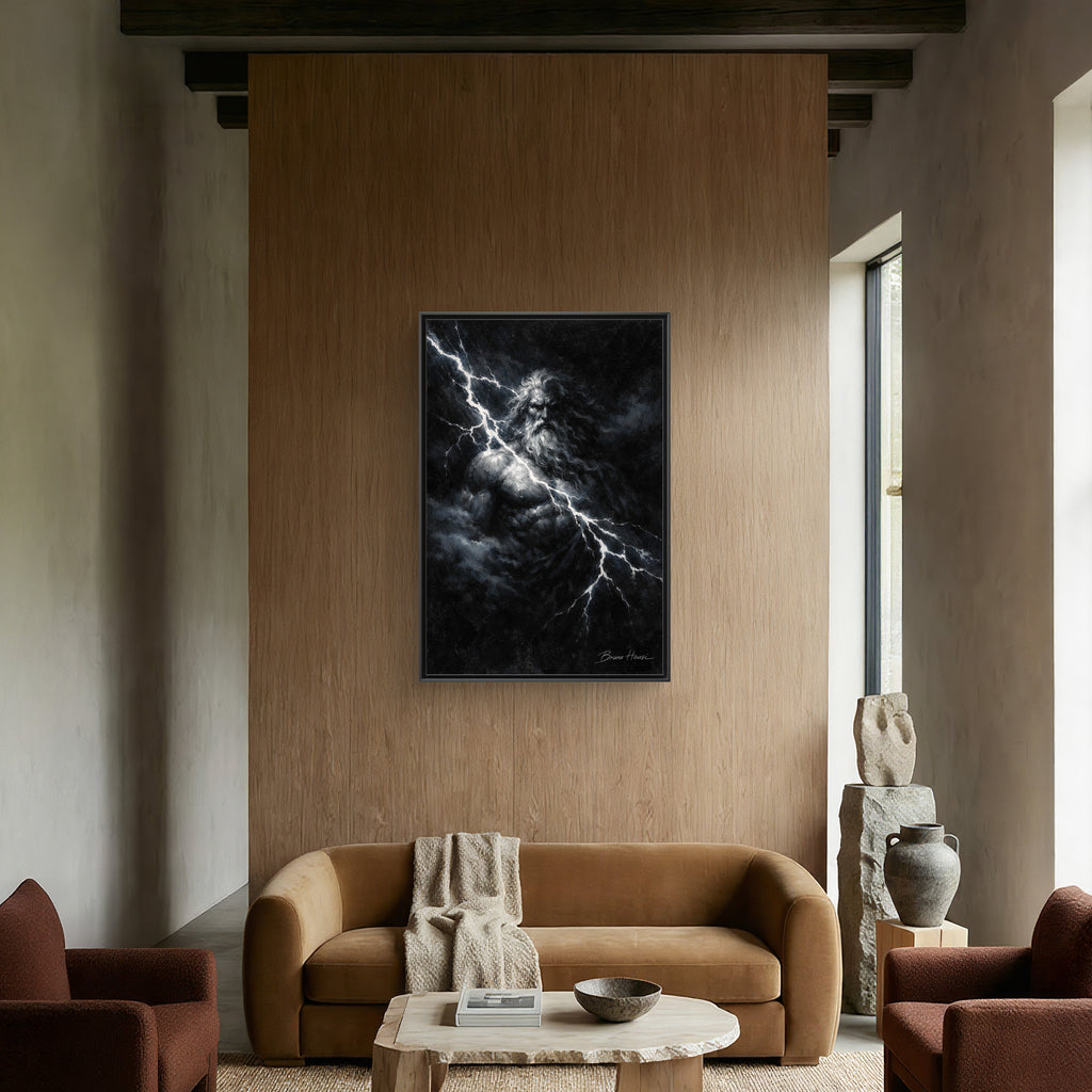 Zeus Lightning God Framed Canvas Wall Art — Stormy Mythology Print