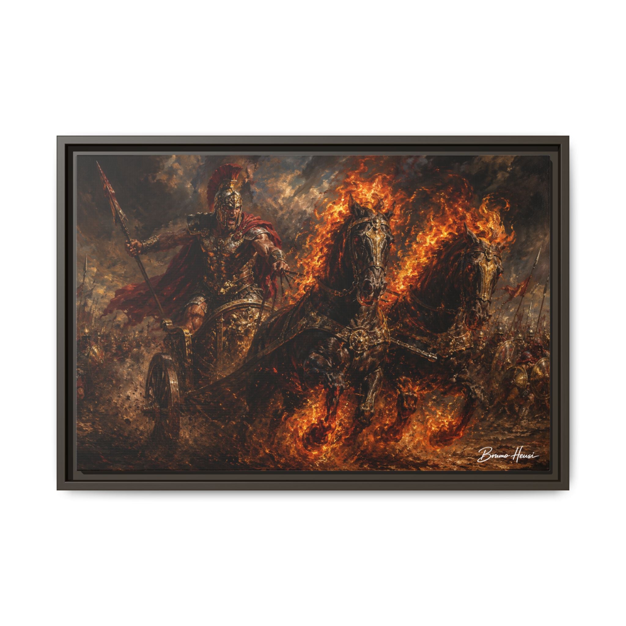 Flaming Chariot Framed Canvas Wall Art — Mythic Warrior Matte Print