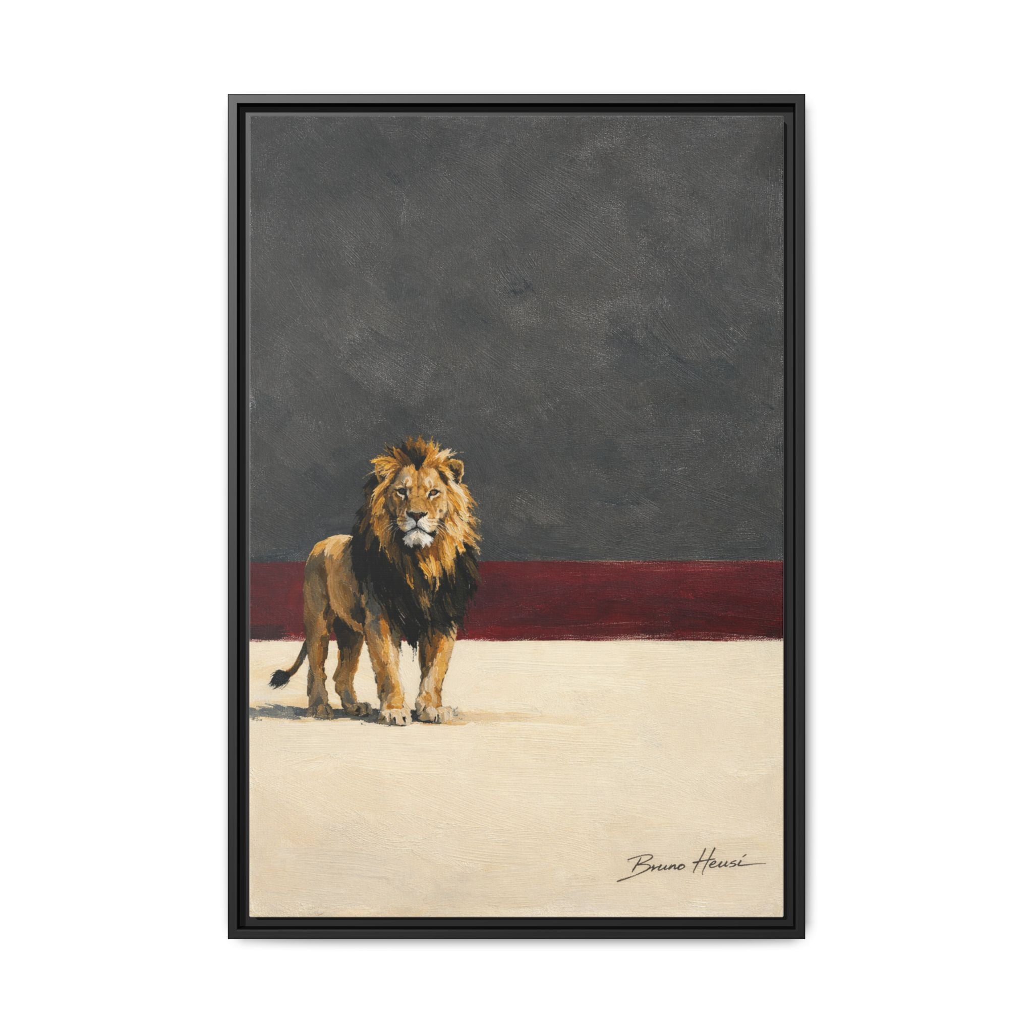 Framed Lion Matte Canvas Wall Art — Majestic Safari Animal Print