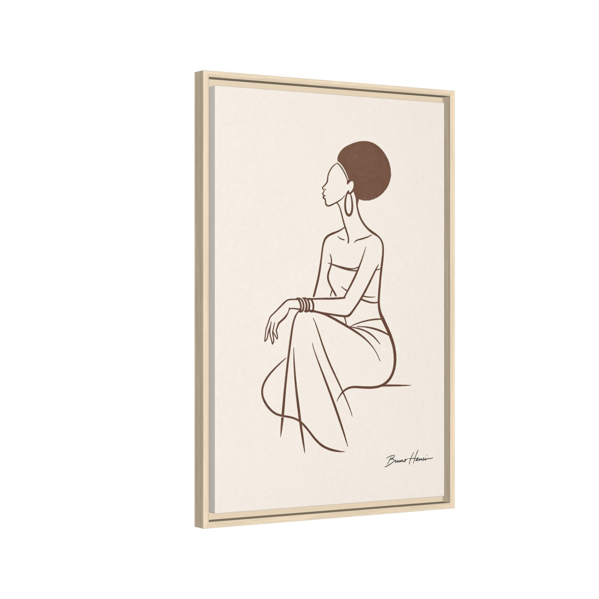 Elegant Minimalist Line Art Woman — Framed Matte Canvas Wall Art