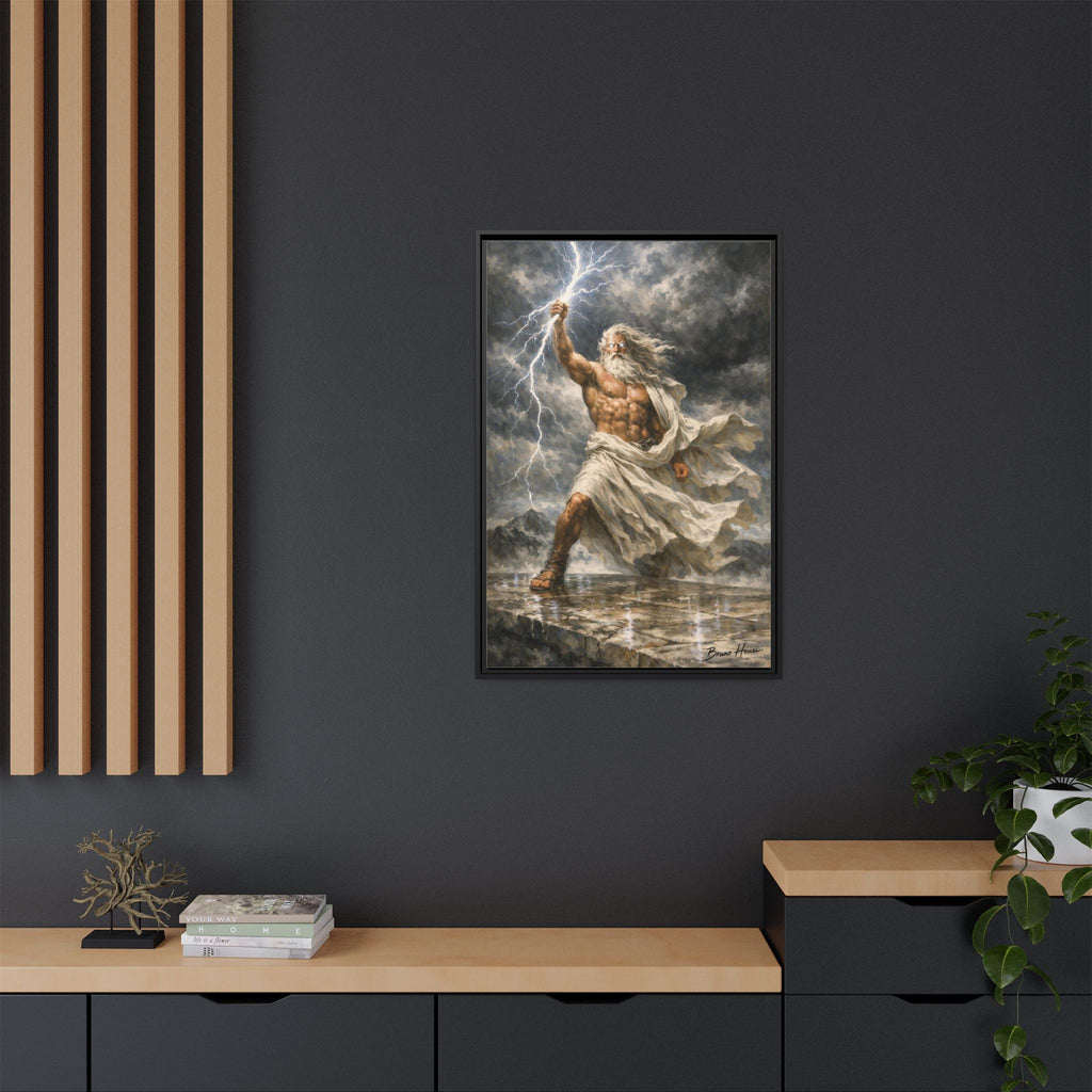 Framed Matte Canvas - Zeus Lightning God Wall Art