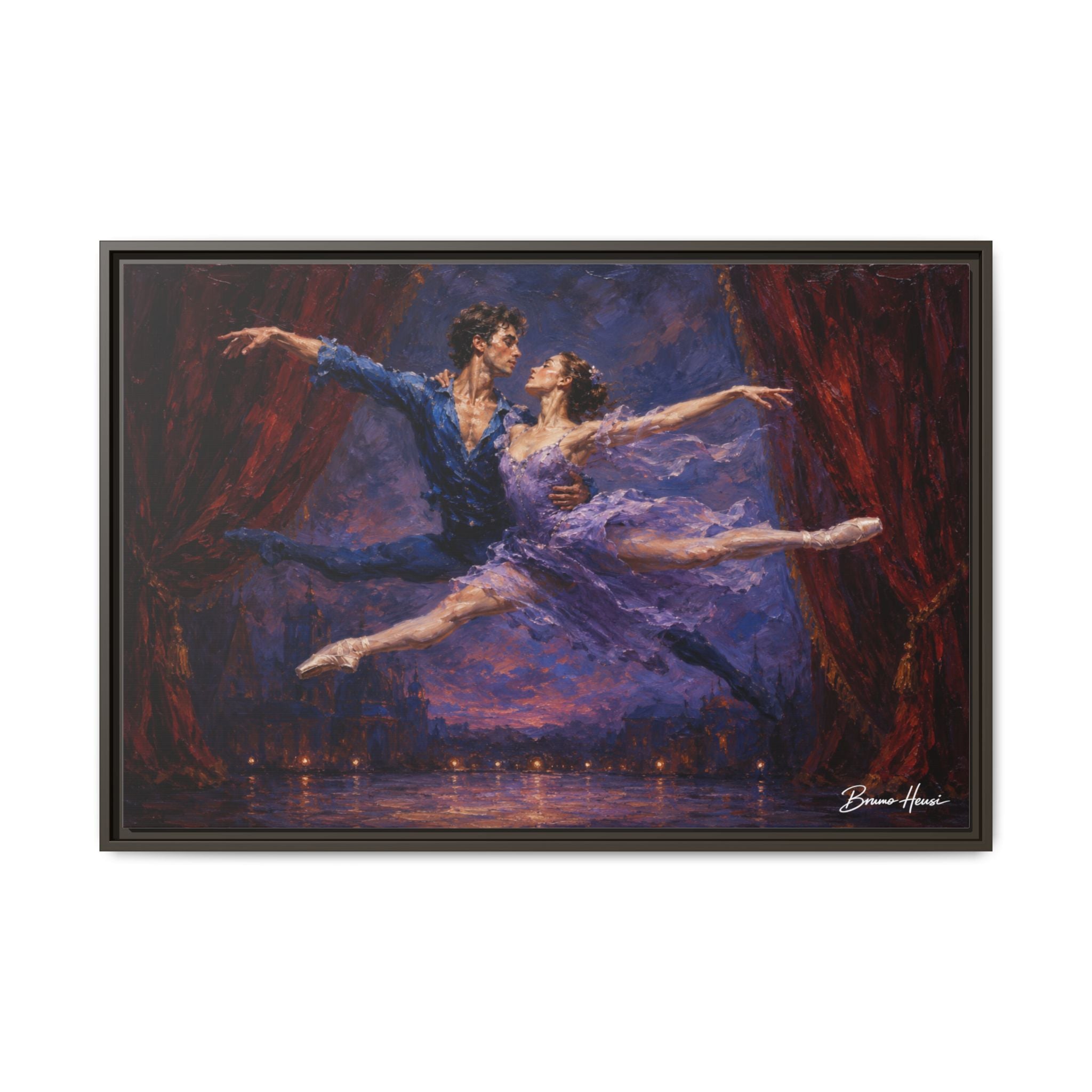 Framed Ballet Canvas Print — Romantic Dancing Couple Wall Art