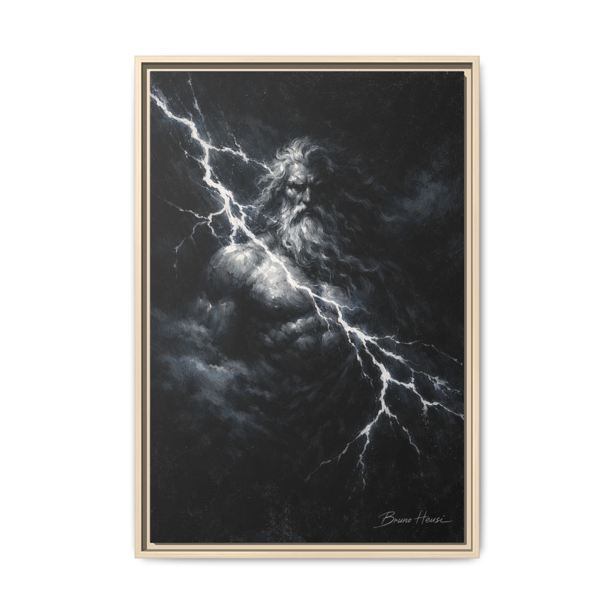 Framed Matte Canvas Print — Zeus Lightning God Art