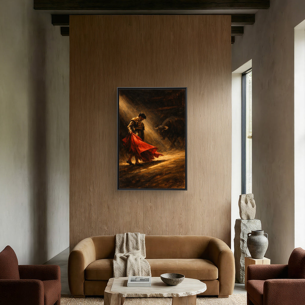 Matador Canvas Wall Art – Classic Spanish Bullfighting Scene Framed Print