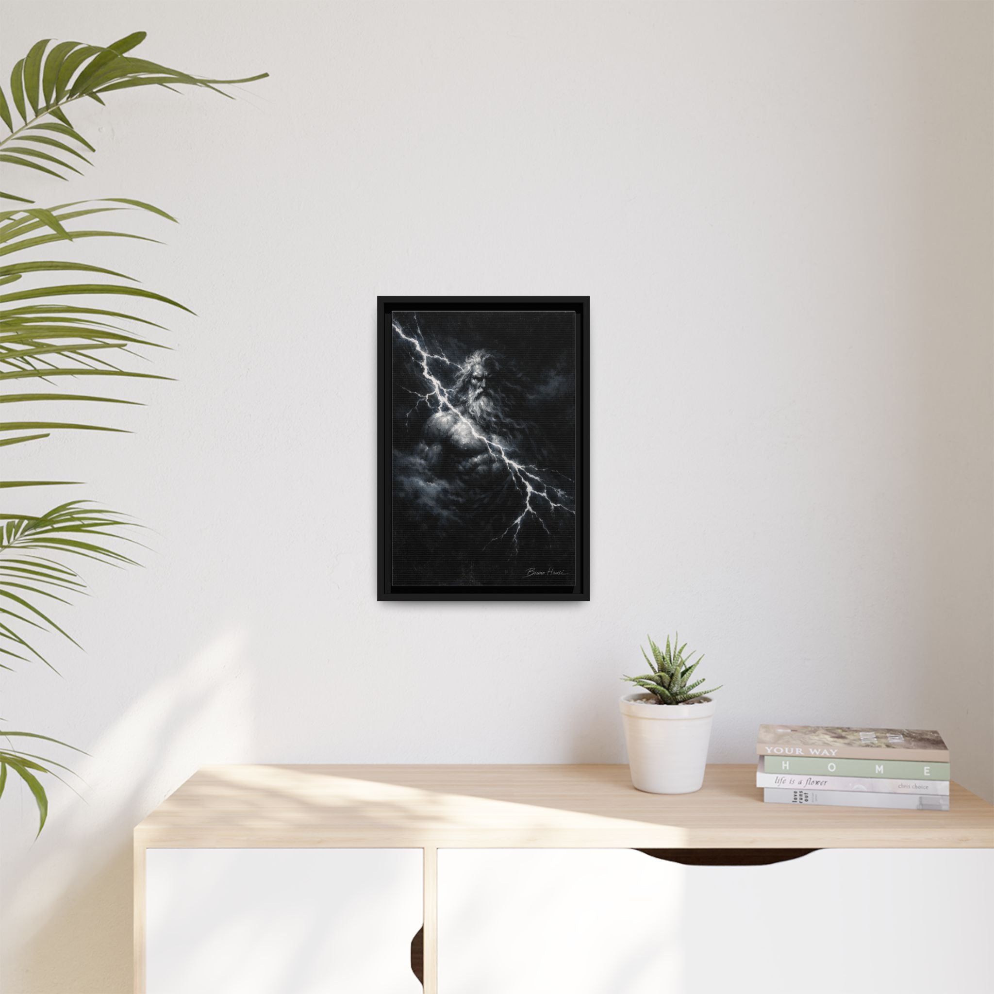 Zeus Lightning God Framed Canvas Wall Art — Stormy Mythology Print