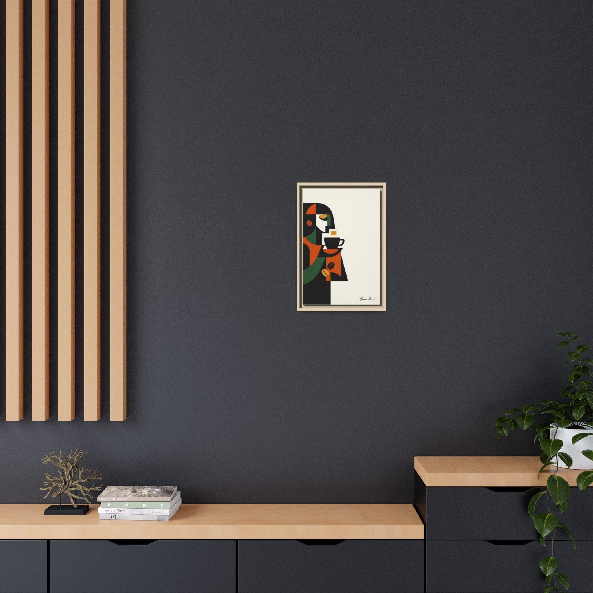 Abstract Coffee Drinker Framed Canvas Print — Modern Café Wall Art