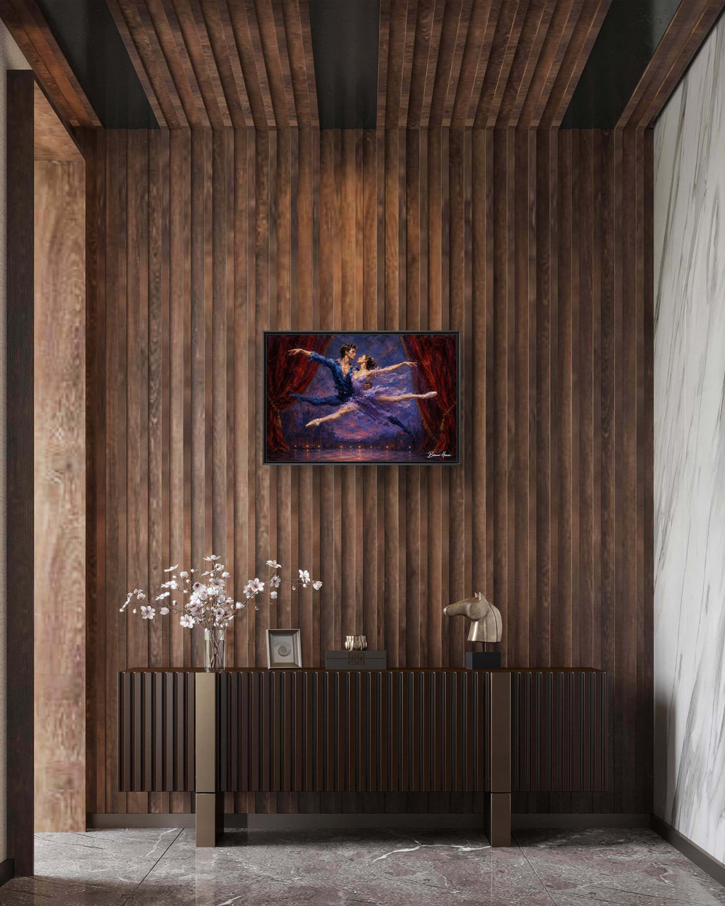 Framed Ballet Canvas Print — Romantic Dancing Couple Wall Art