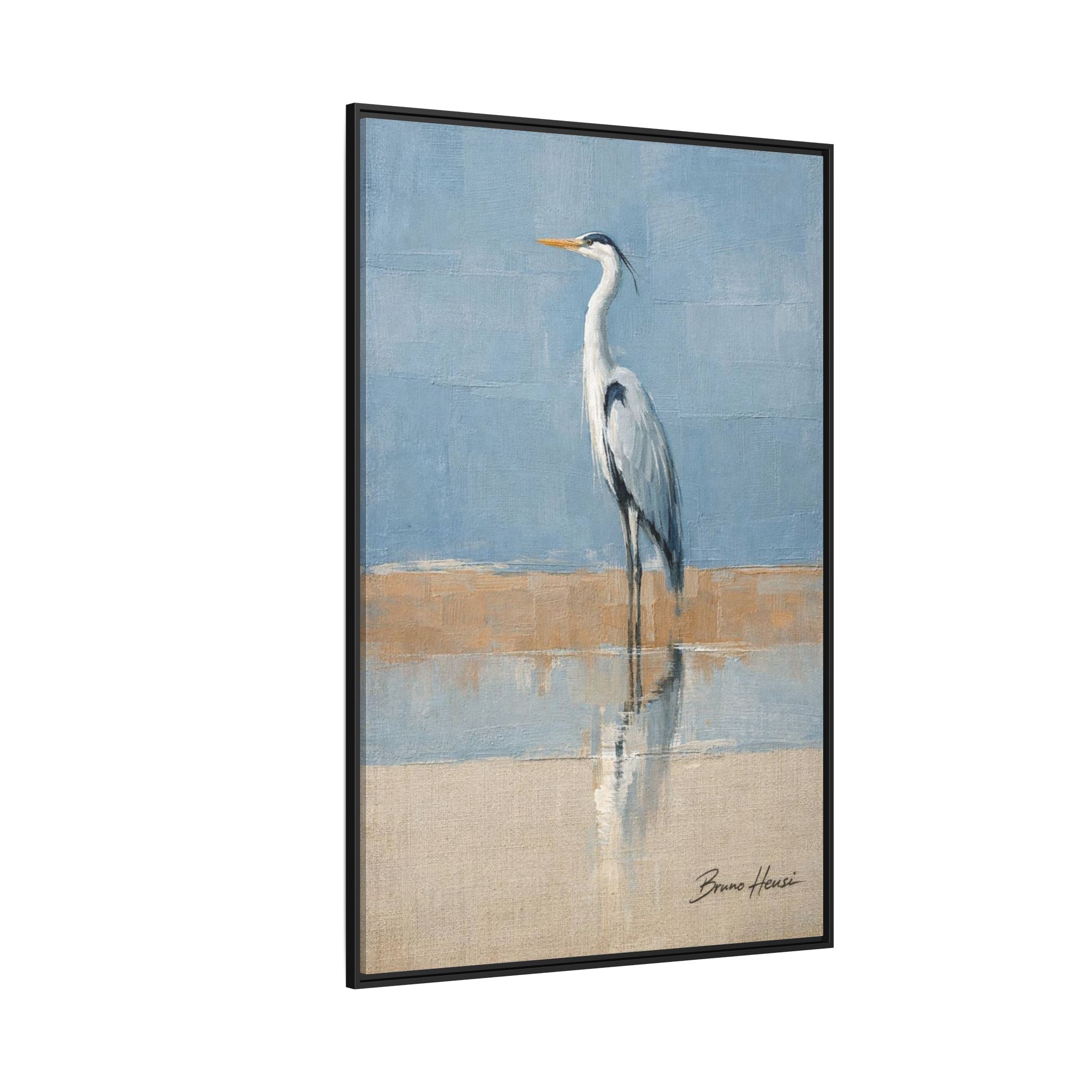Framed Heron Canvas Art – Coastal Shorebird Wall Decor